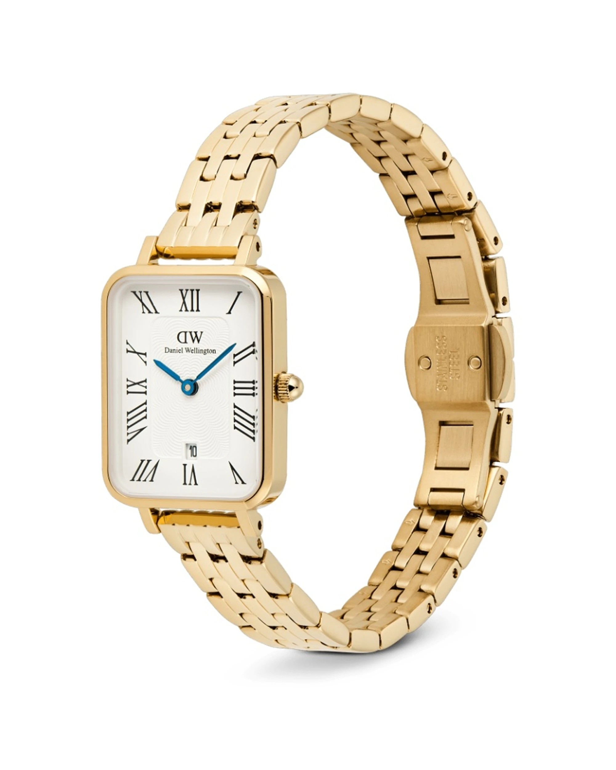 2 Daniel Wellington Quadro Roman Numerals Date 5-Link Gold Watch 20x26mm, 2 of 5