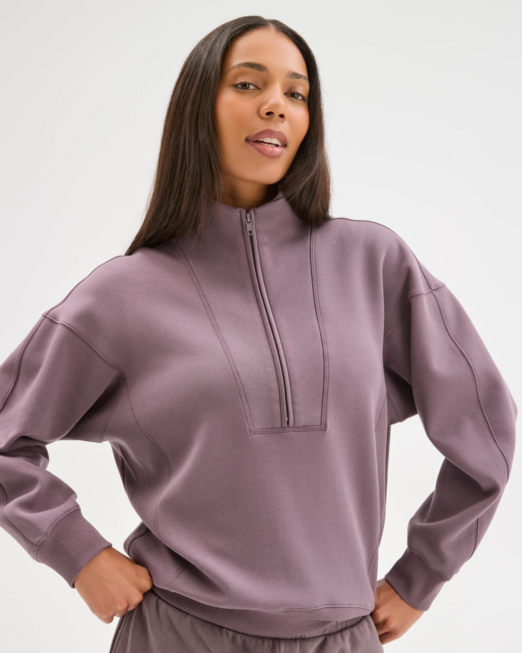 2 Target Active Australian Cotton Blend Cocoon 1/4 Zip Fleece Jumper PLUM, 2 of 6