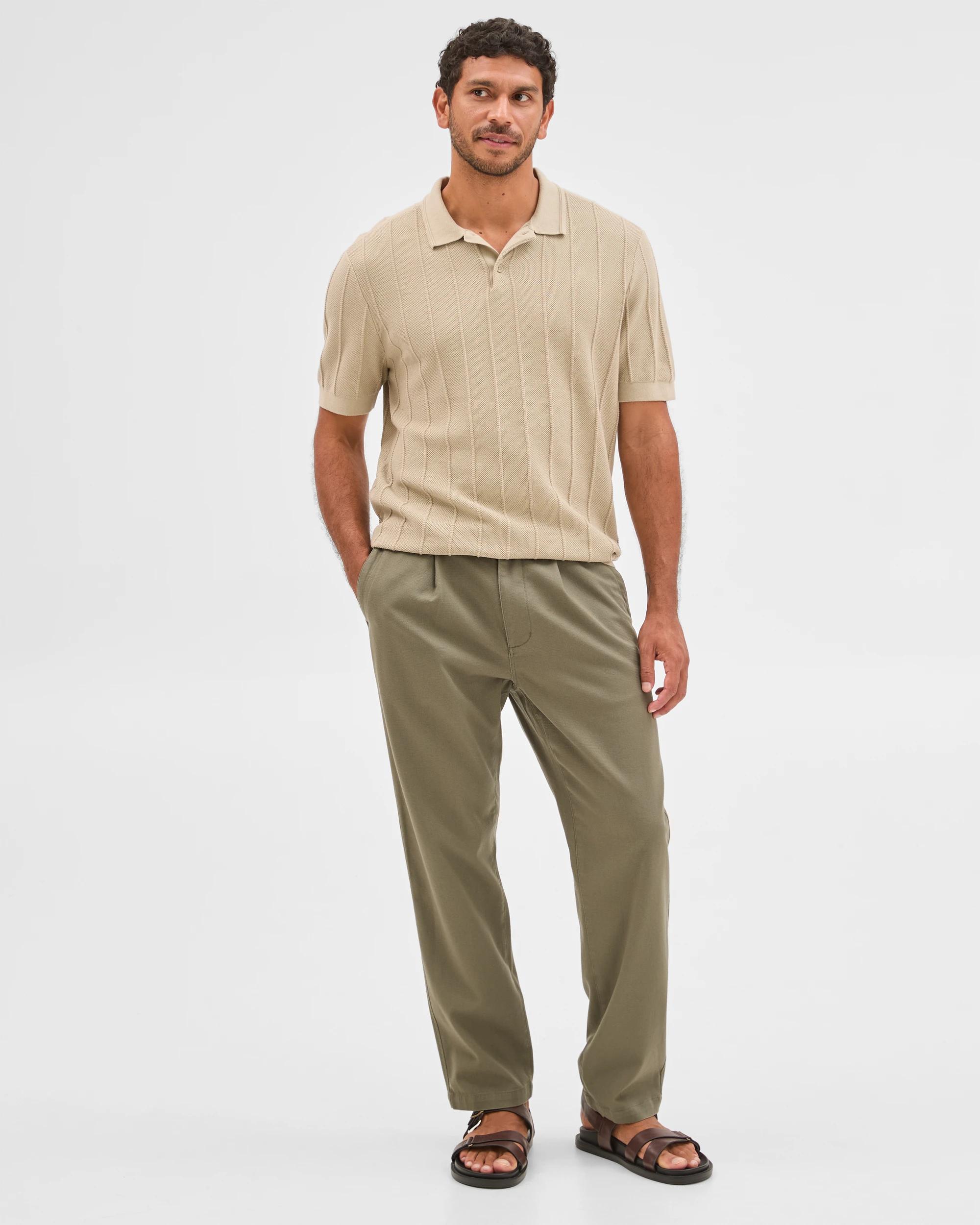 1 Target Man Australian Cotton Pleated Textured Chino Pants ARMY, 1 of 8