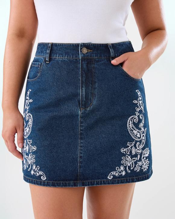 Embroidered Denim Mini Skirt
