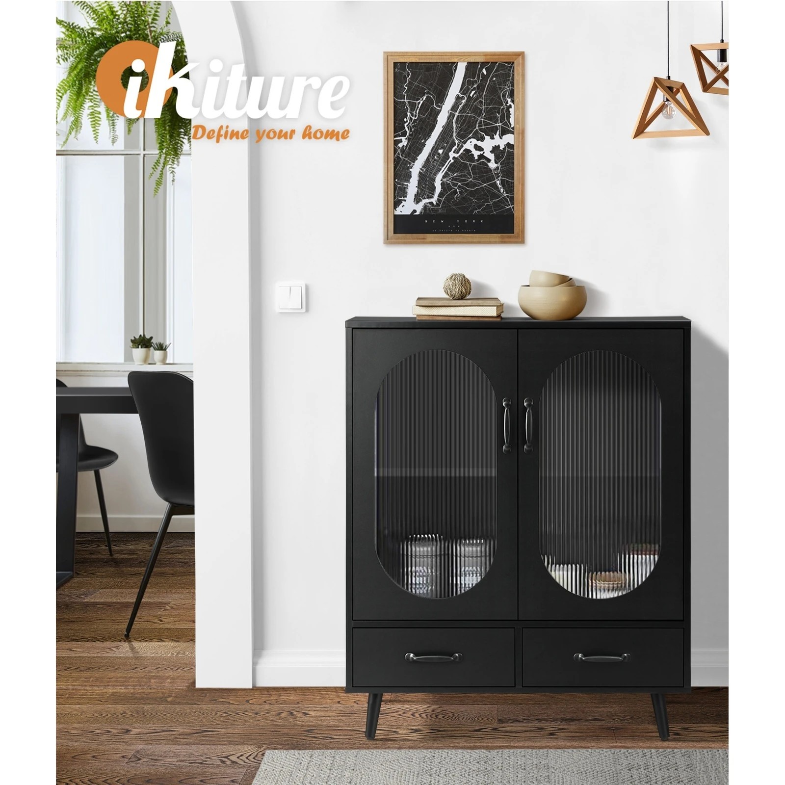 5 Oikiture Sideboard Buffet Fluted Door
 - Black, 5 of 10