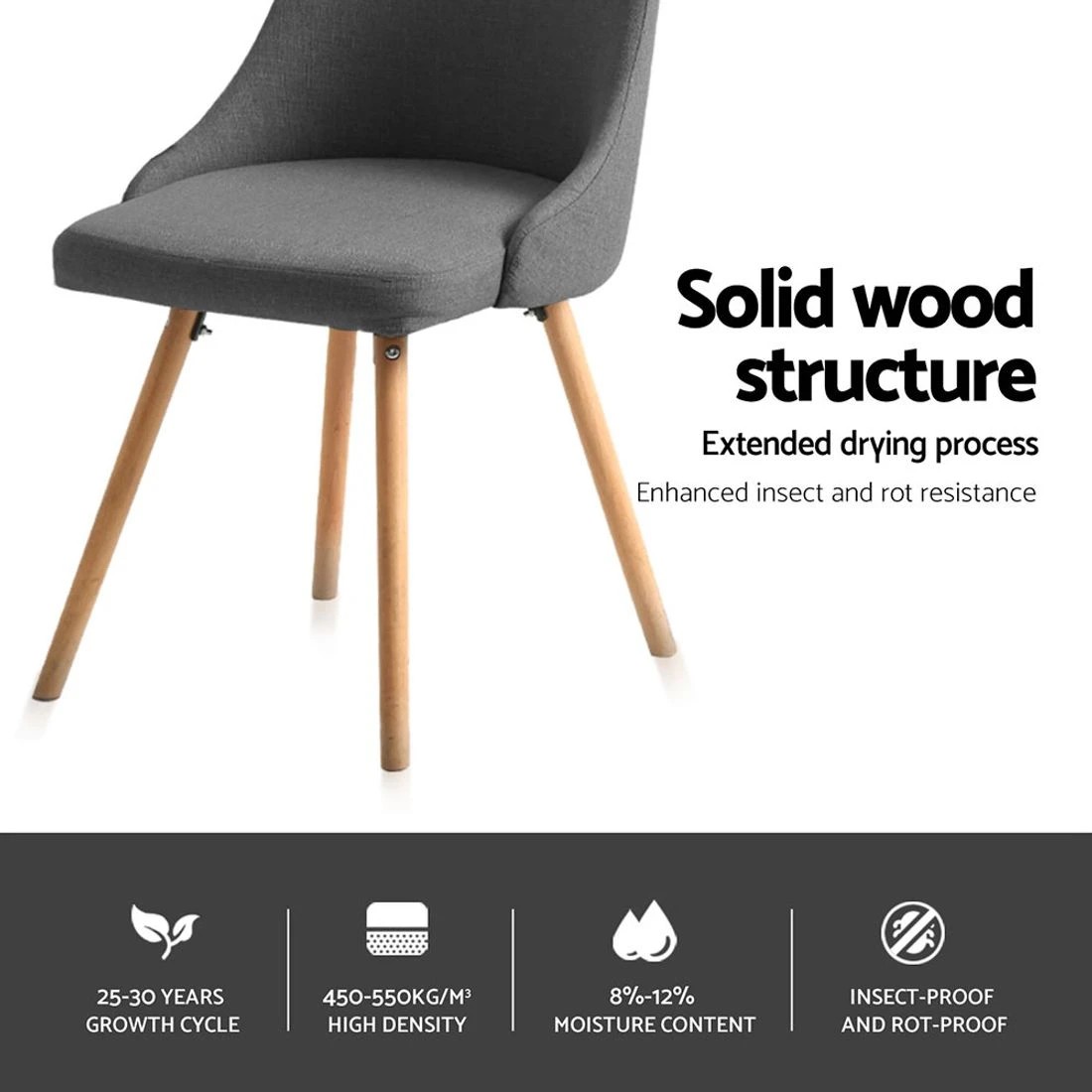 4 Artiss Dining Chairs Set of 4 Fabric Wooden - Grey, 4 of 5