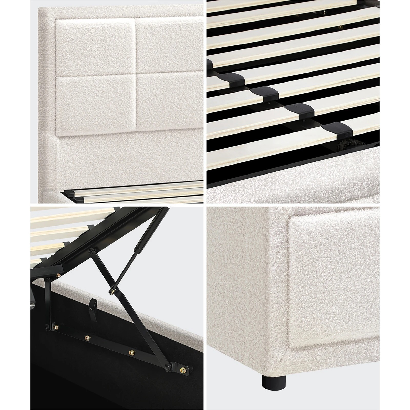 5 Oikiture King Single Bed Frame Gas Lift Storage Base Boucle Fabric - White, 5 of 9