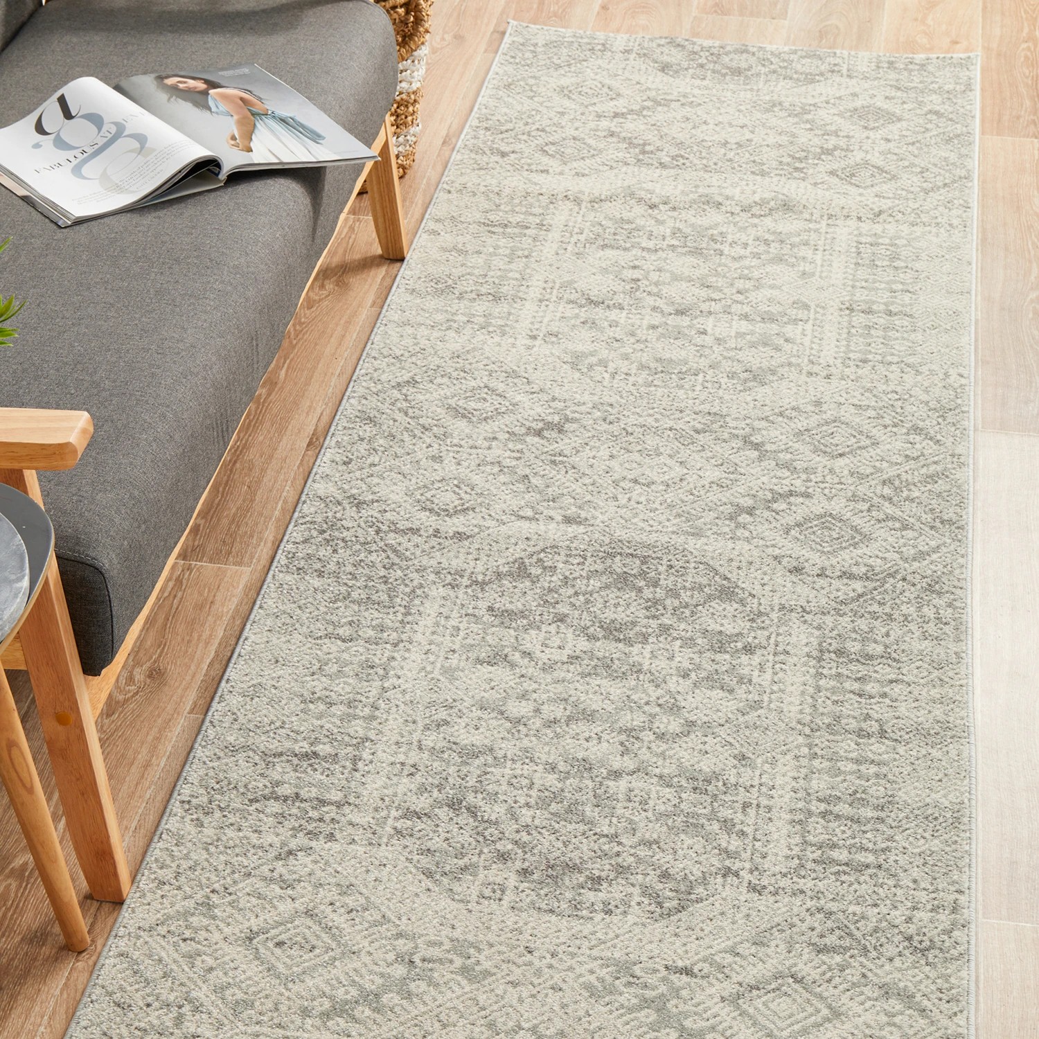 1 Common Ground Rugs Phantom 351 400x80cm - Large Runner Power Loomed Pet Friendly Rug - Silver, 1 of 9