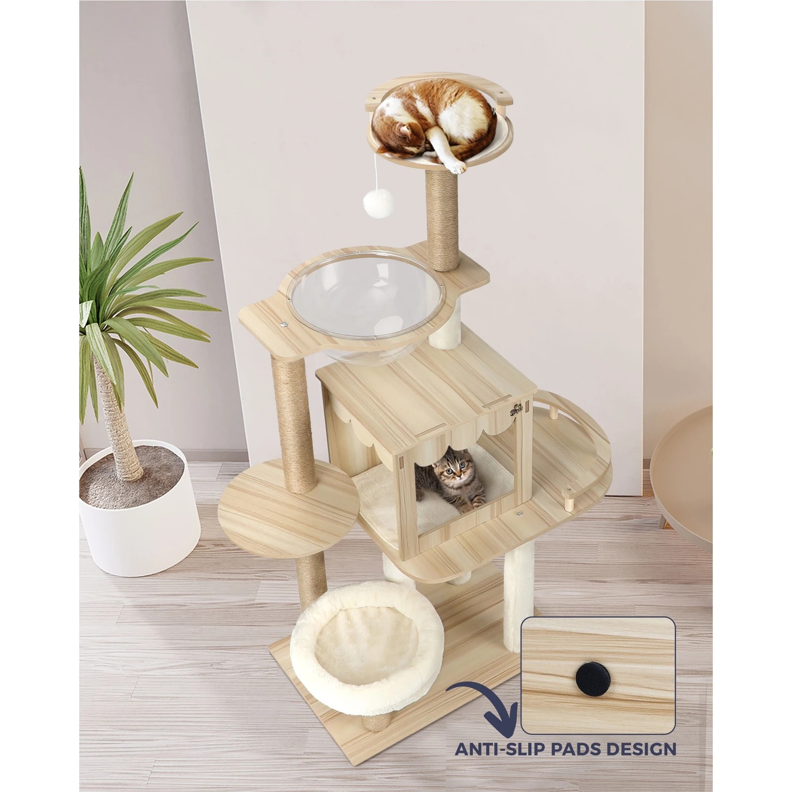 2 Alopet Cat Tree Scratching Post Tower Condo Scratchers Kitten Furniture 131cm
 - Natural, 2 of 8