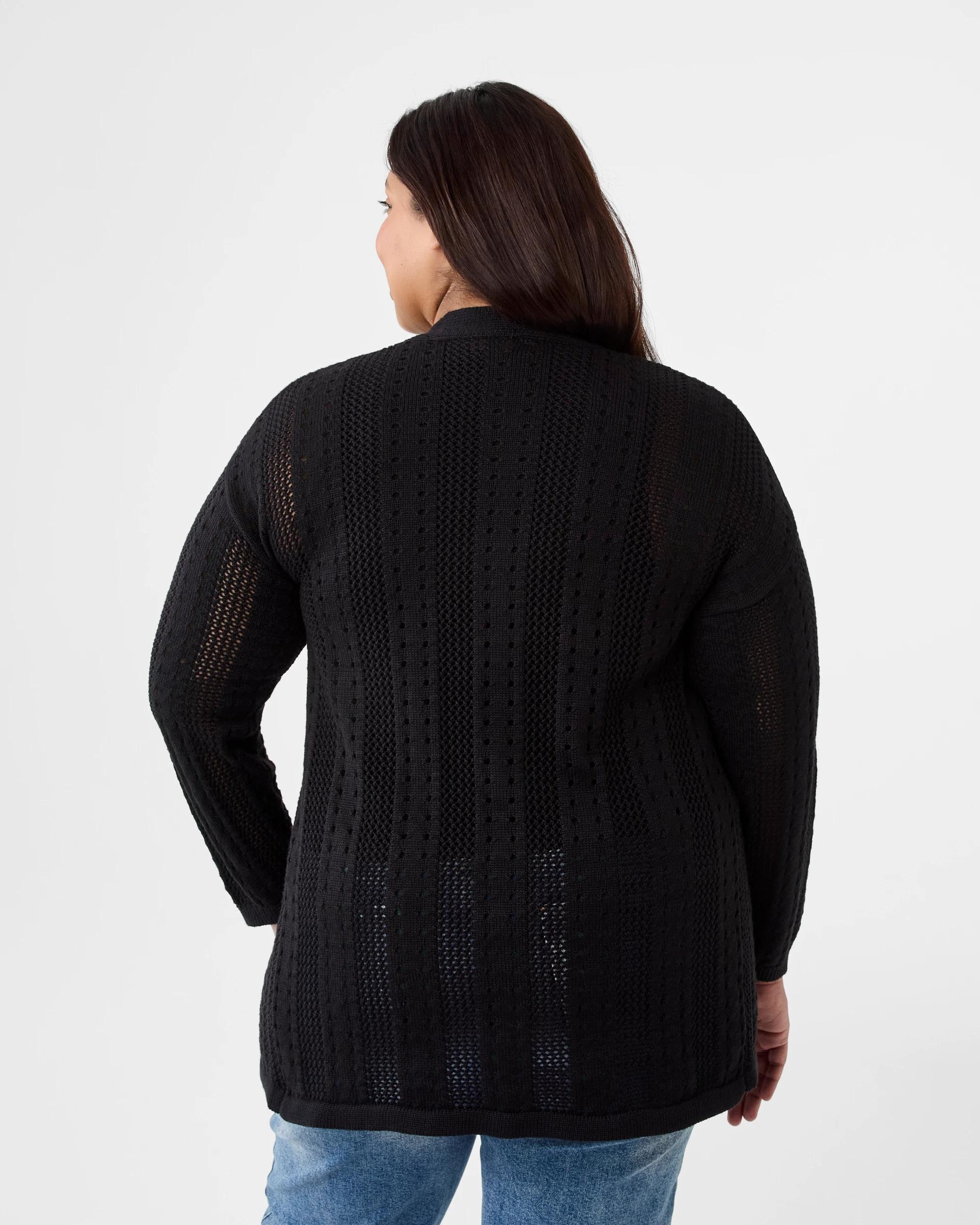 3 Curve Crochet Stripe Cardigan Black, 3 of 6