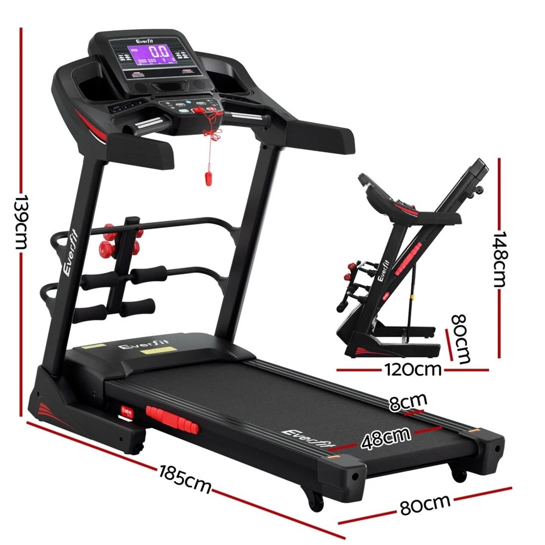 2 Everfit Treadmill Electric Home Gym Fitness Exercise Machine w/ Sit Up Bar - Black, 2 of 6