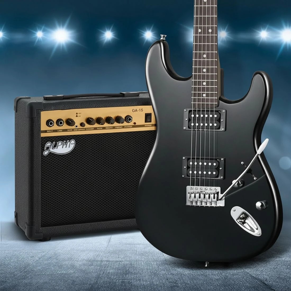 6 Alpha Electric Guitar Music String Instrument 20W Amplifier - Black, 6 of 6