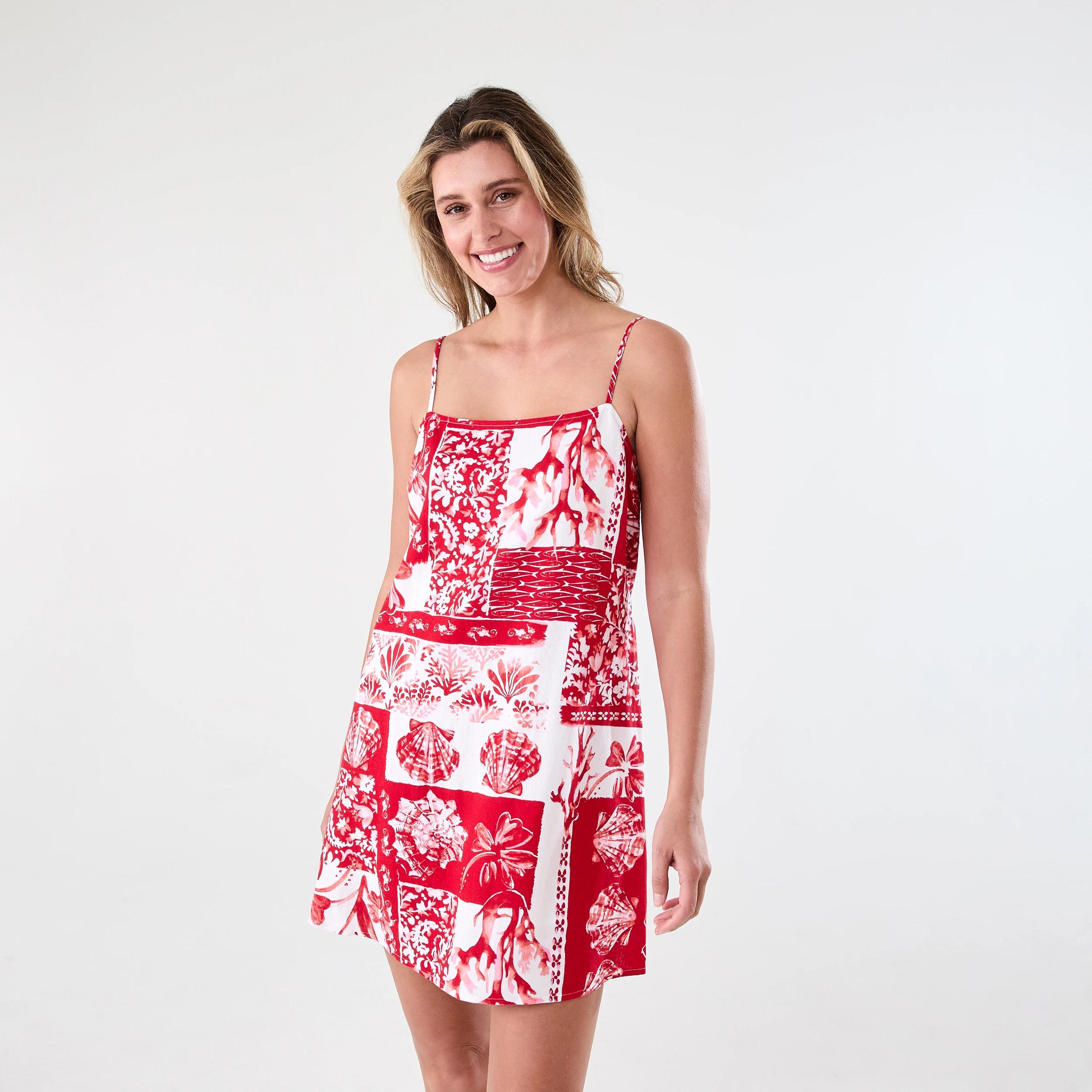 1 Sleeveless A-Line Square Neck Mini Dress Shell Red, 1 of 7