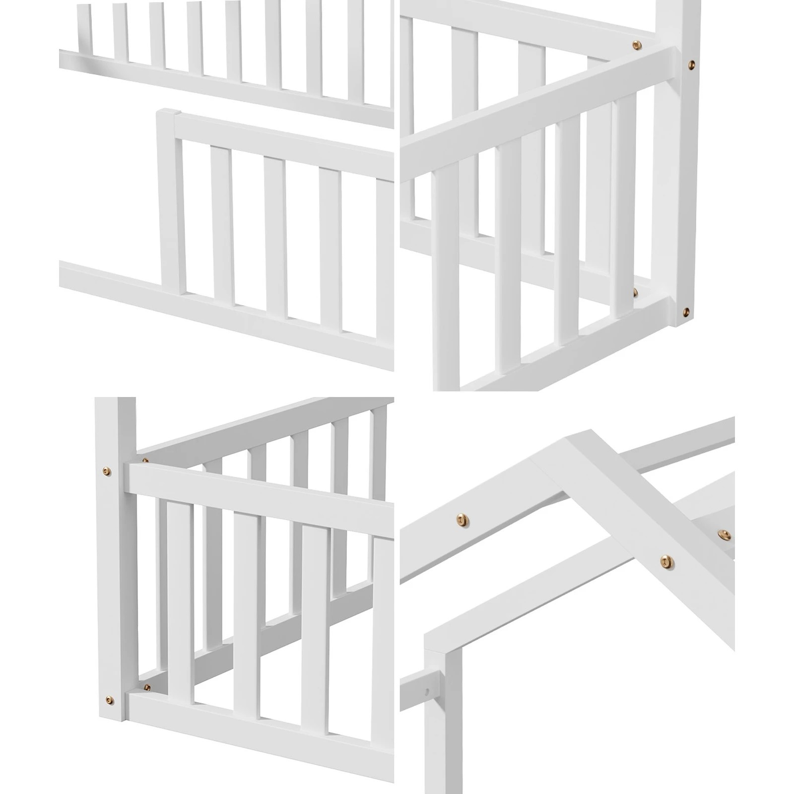 5 Oikiture Double House Bed Kids Wooden Bed Frame - White, 5 of 10