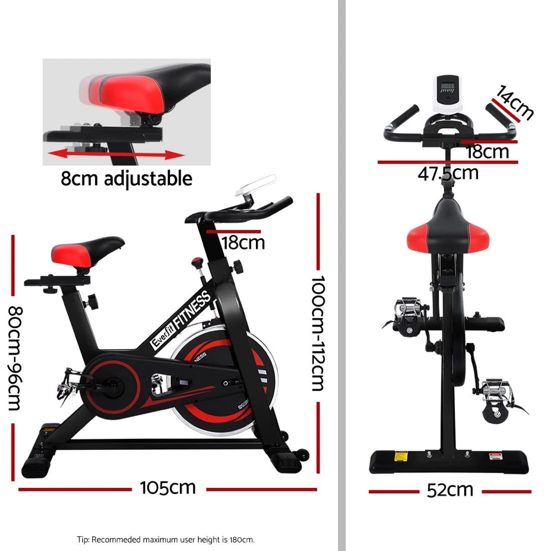 2 Everfit Spin Bike Exercise Bike Flywheel Cycling Home Gym Fitness Indoor - Black, 2 of 7