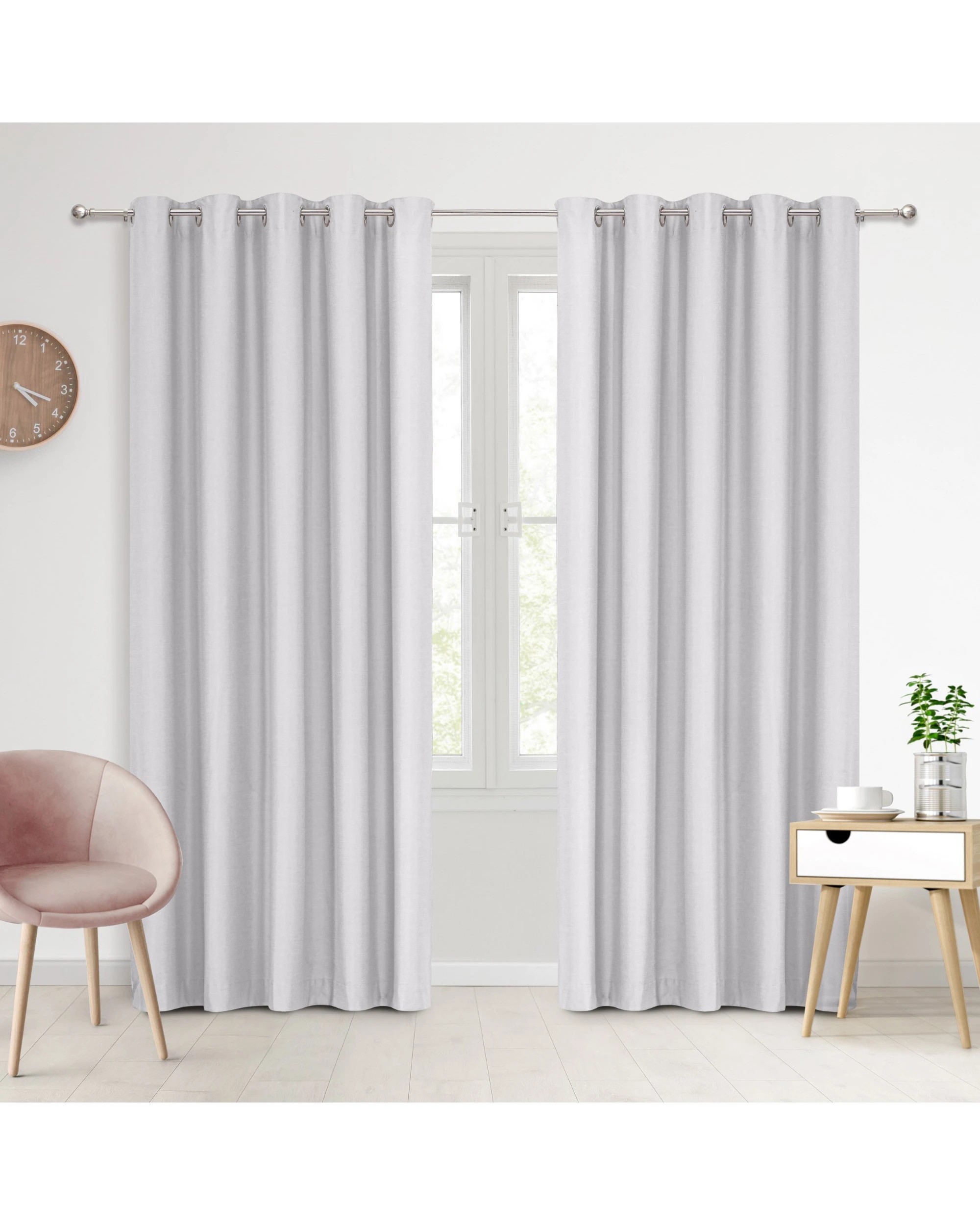 1 Sherwood Faux Linen 100% Blockout Eyelet Curtain Pair 135x223cm - Grey, 1 of 5