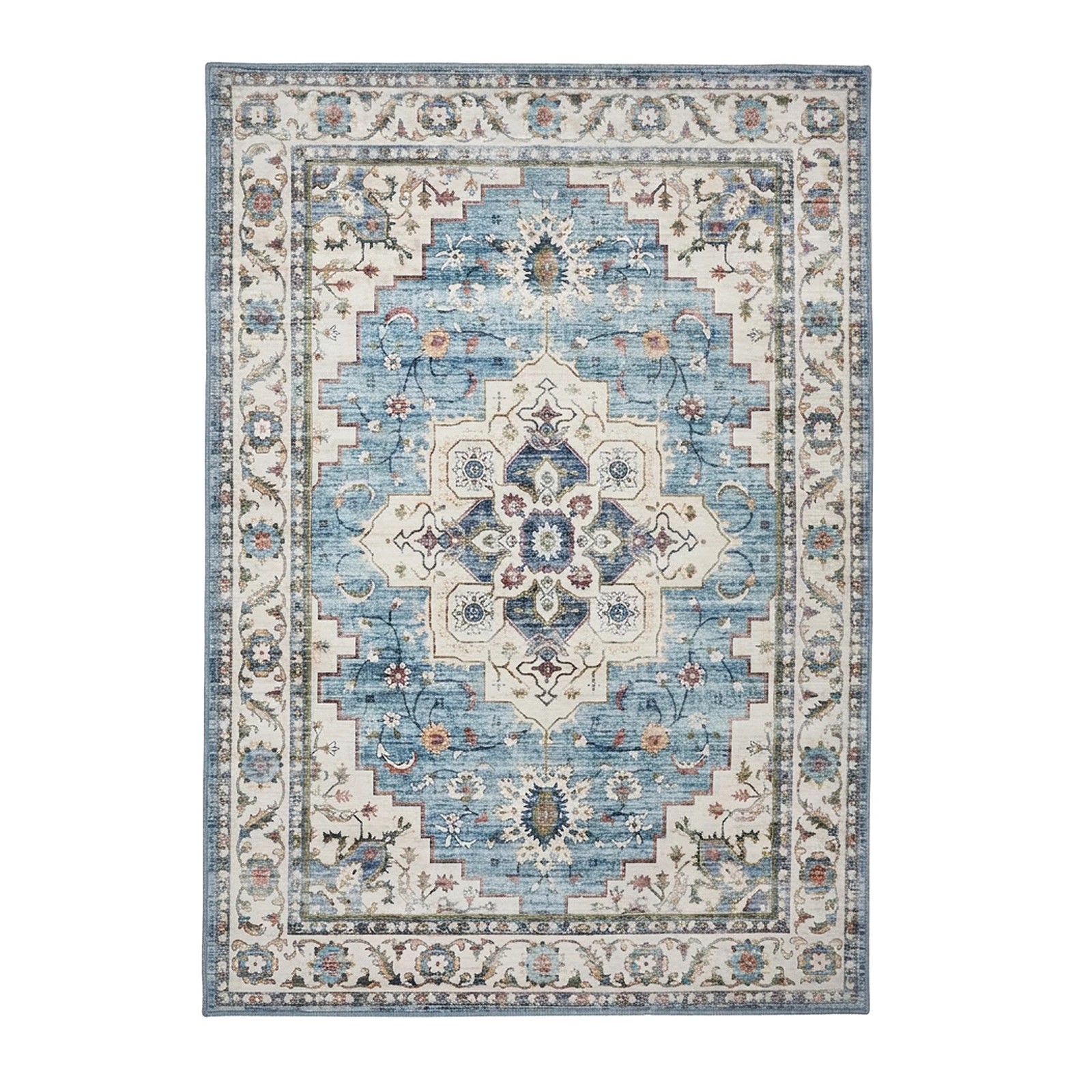 1 Oikiture Distressed Blue Persian Rug Washable Non Slip Floor Carpet 160X230cm - Multi, 1 of 8