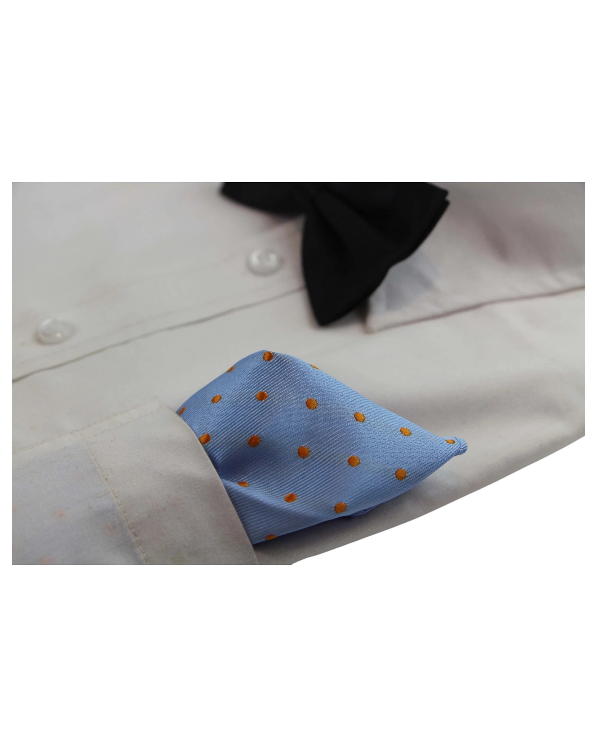 3 Zasel Mens Light Blue & Orange Small Polka Dot Silk Pocket Square - Multi, 3 of 3