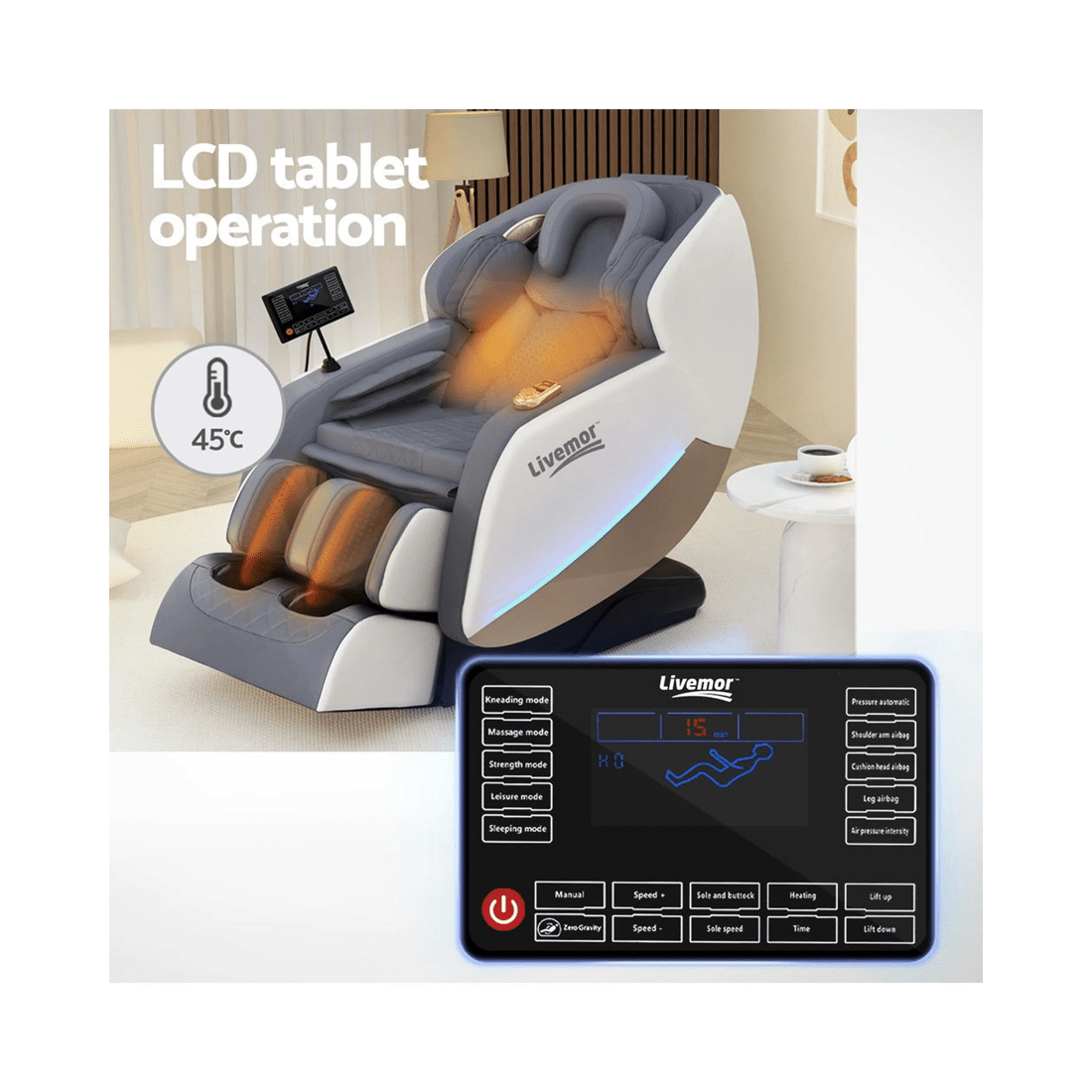 6 Livemor Beryl Electric Massage Chair — Zero-Gravity Recliner with Heat, Bluetooth &amp; AI Voice Control - Grey, 6 of 7