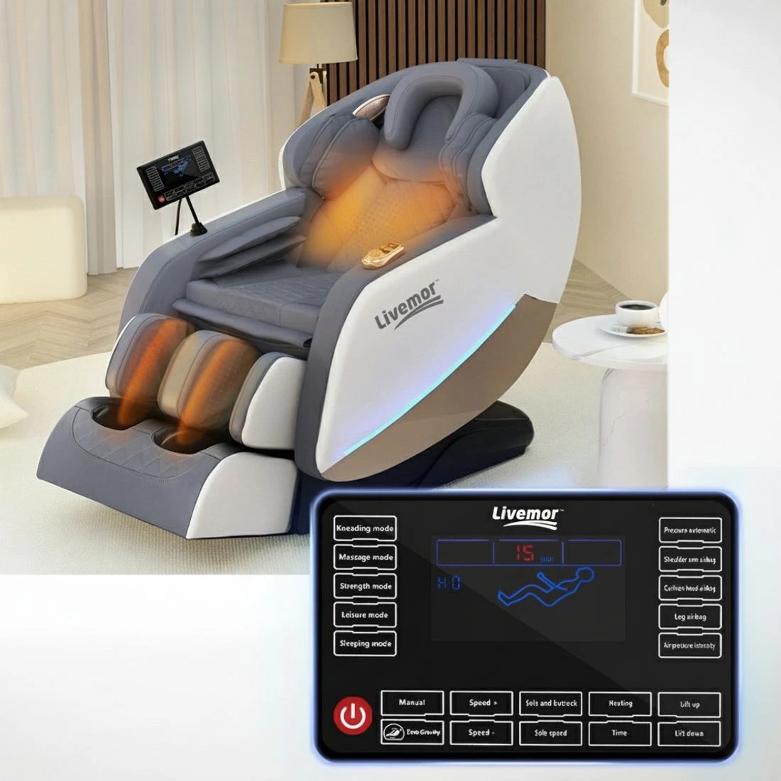 6 Livemor Massage Chair Electric Recliner Home Massager Beryl - Grey, 6 of 7