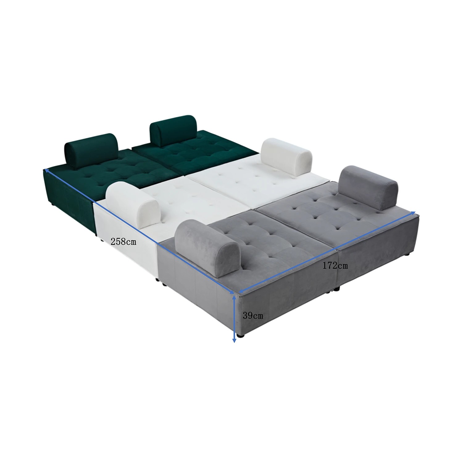 9 Foret 6pc Armless Seat Modular Extension Ottoman Couch Velvet Sofa Light Grey, 9 of 9