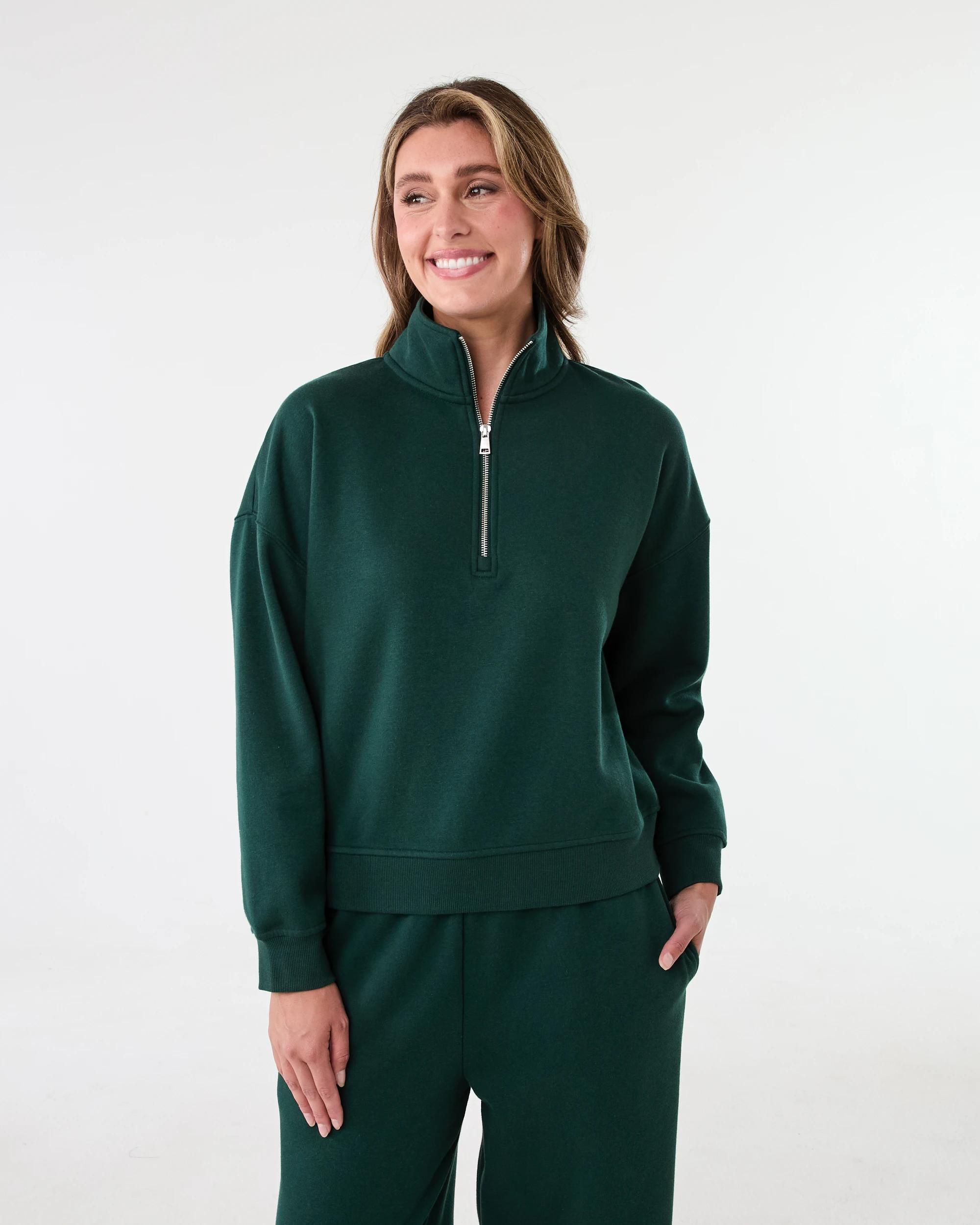 1 Quarter Zip Seam Front Sweatshirt Grn Leaf, 1 of 6