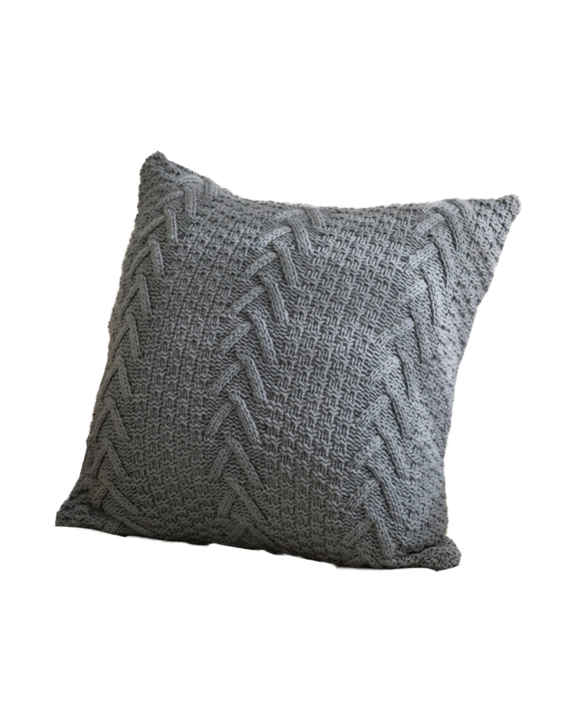 1 Cotton More Acrylic Knitted Square Cushion Cover Pillowcase Herringbone 45x45cm - Grey, 1 of 2