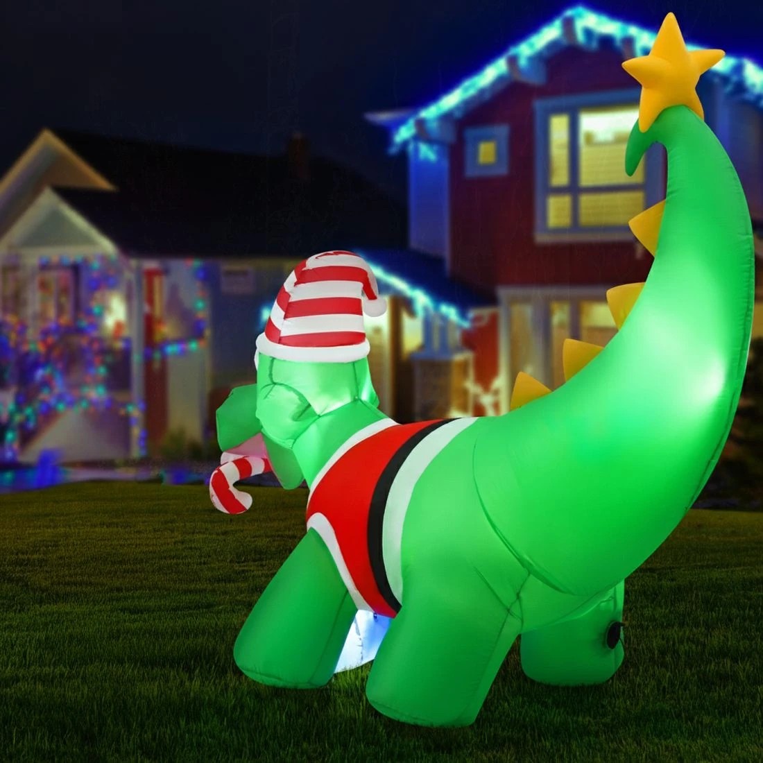 5 Jingle Jollys Christmas Inflatable Dinosaur 1.86M Height LED Decorations Illuminated - Multi, 5 of 7