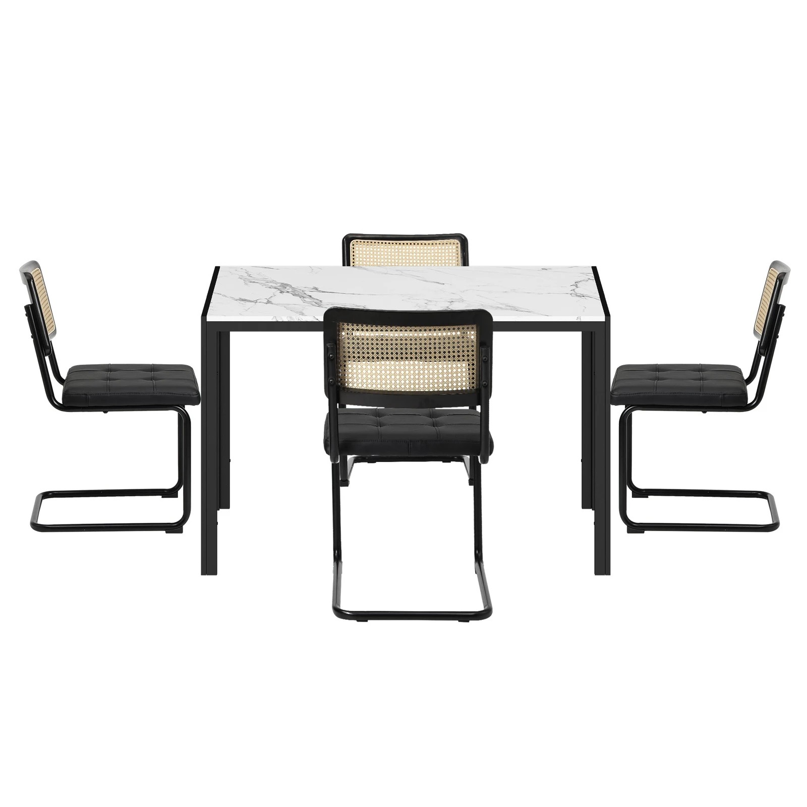 7 Oikiture 120cm Rectangle Dining Table with 4PCS Dining Chairs Leather - Black, 7 of 9