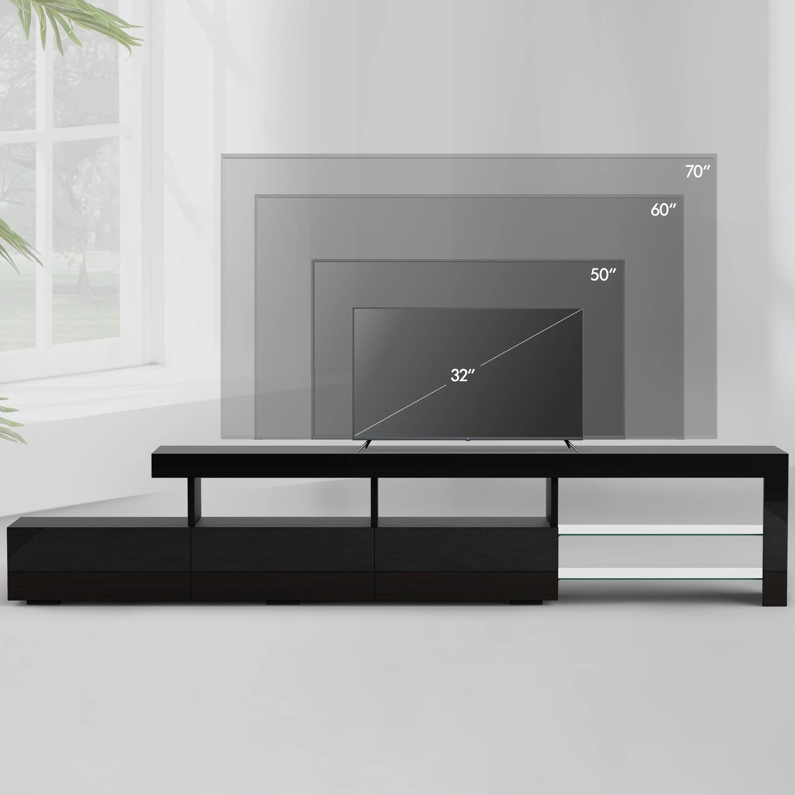 9 Alfordson Entertainment Unit 220cm TV Stand LED Light Storage Gloss - Black, 9 of 10