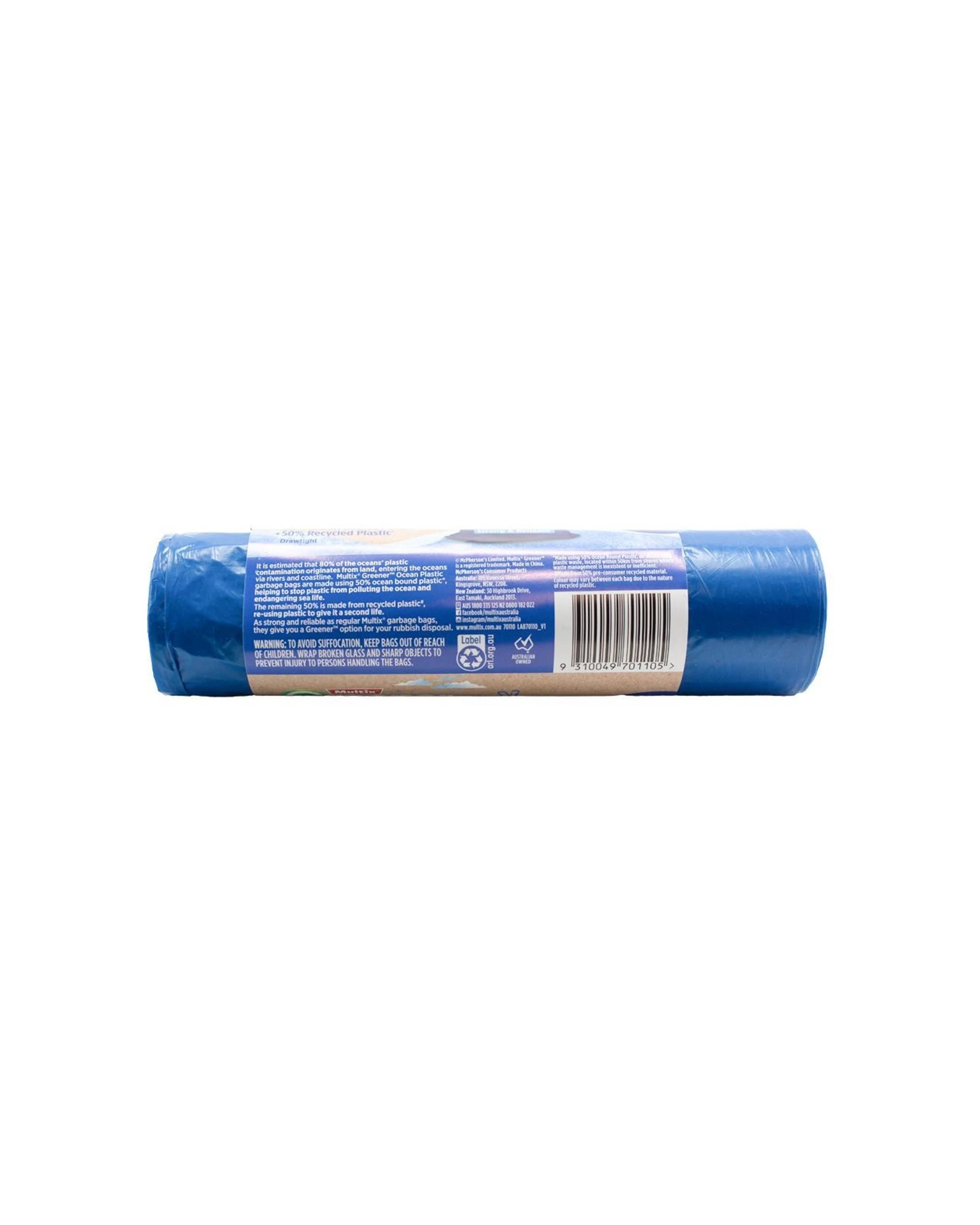 3 Multix 90pc Greener Garbage Bags 56L Drawtight Ocean Plastic Recycled - Blue, 3 of 3
