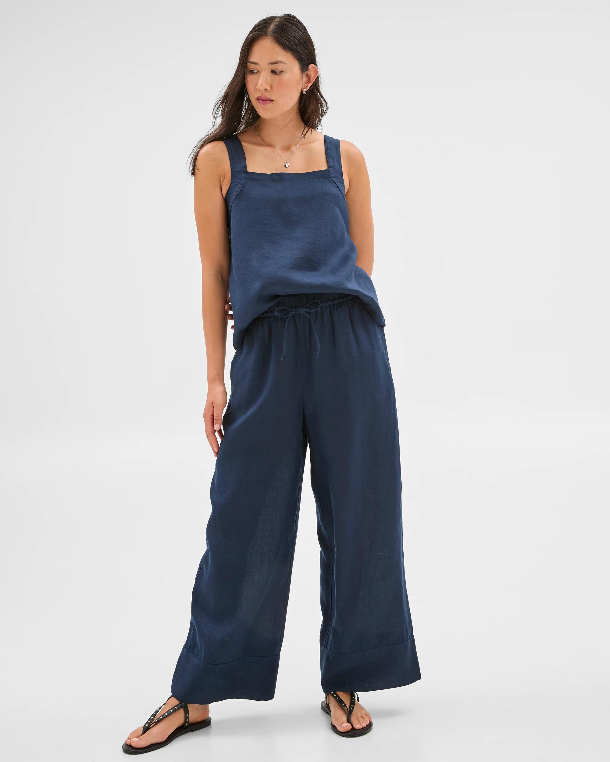 2 Target European Linen Wide Leg Pants NAVY BLUE, 2 of 6