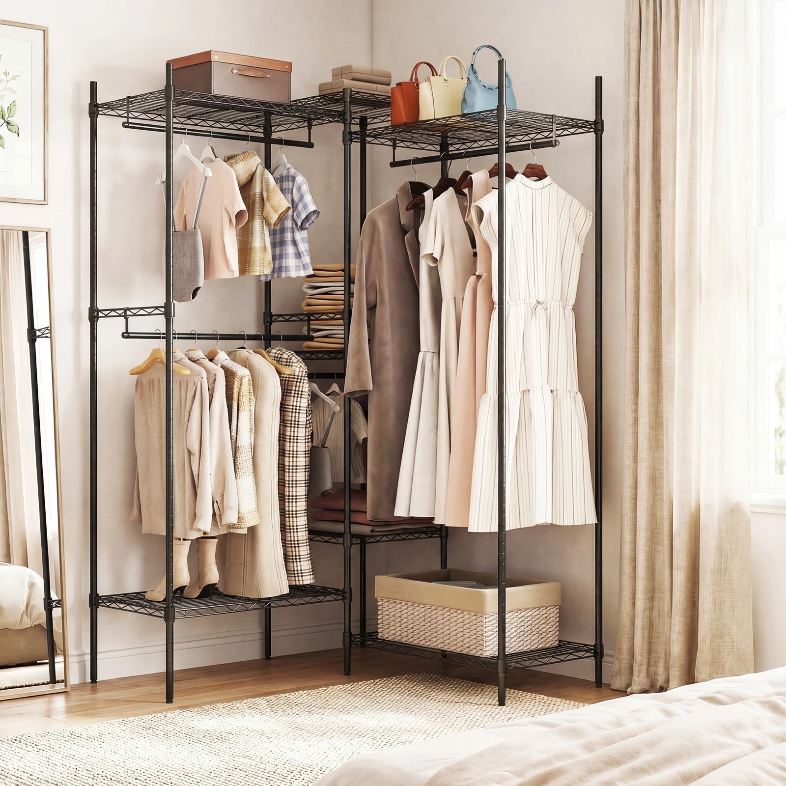 3 Costway Portable Wardrobe Clothes Organiser Metal Garment Rack w/Adjustable Shelf & Hanging Rods - Black, 3 of 3