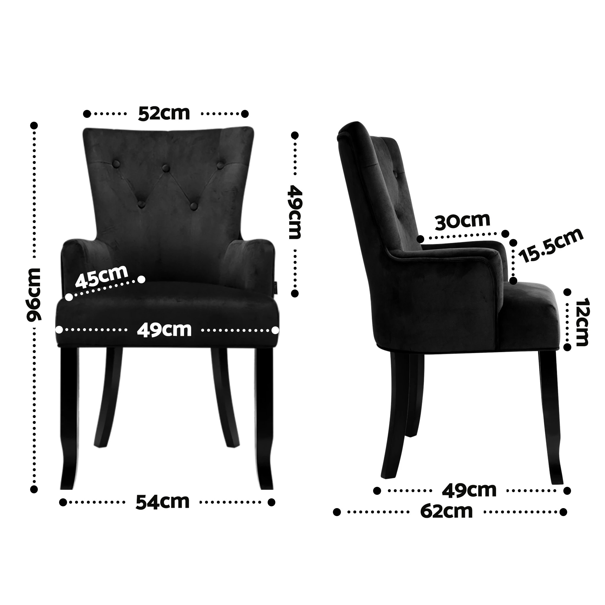 2 Artiss Dining Chairs Velvet French Provincial Armchair - Black, 2 of 8