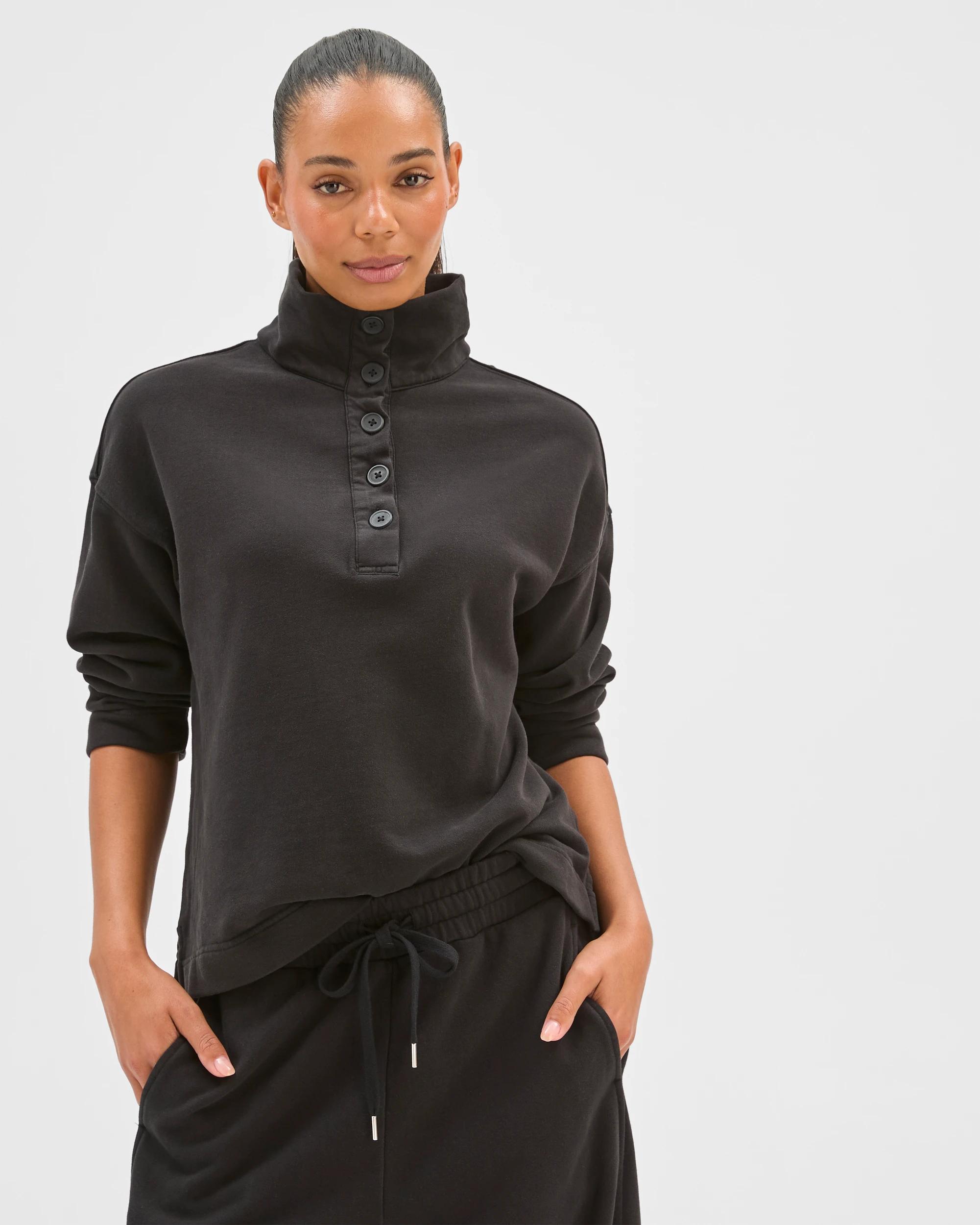 5 Target Woman Australian Cotton Funnel Neck Button Front Jumper WASHED BLACK, 5 of 7