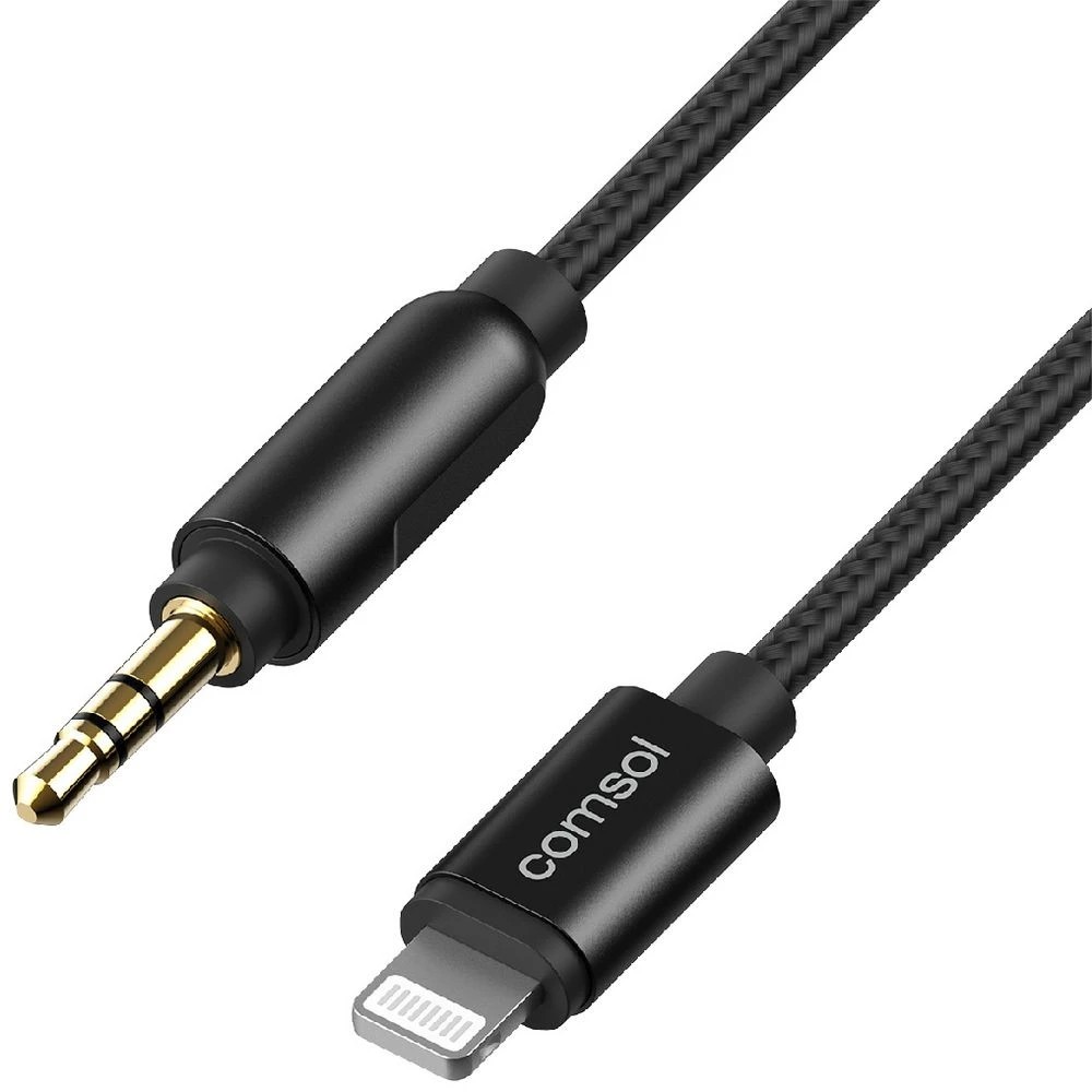 1 Comsol Lightning to 3.5mm Audio Cable 1m Black, 1 of 6