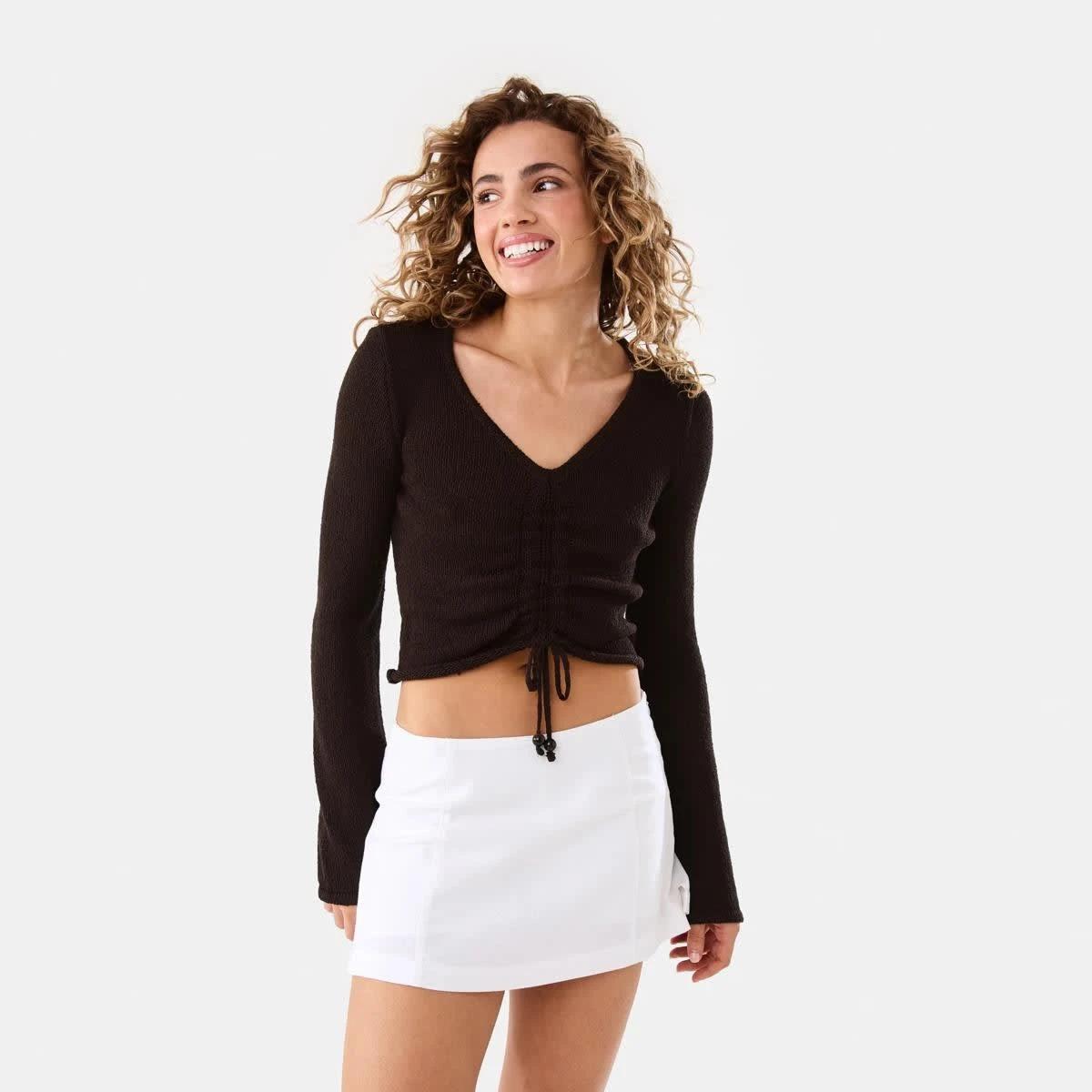 8 Ruched Long Sleeve Jumper MELTED CHOCOLATE, 8 of 8