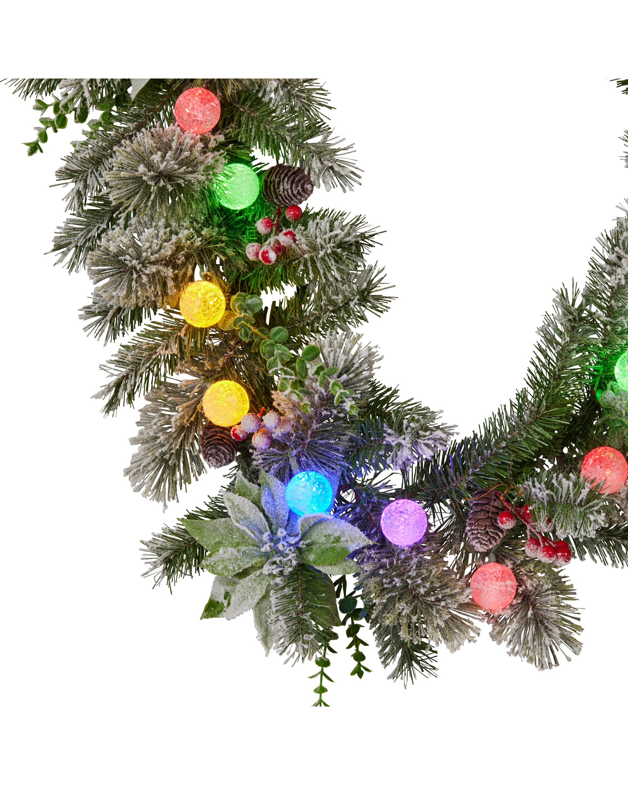 1 Christabelle 2.7m Snowy Christmas Garland With Led Coloured Baubles Lights Tree Decoration Ornament, 1 of 5