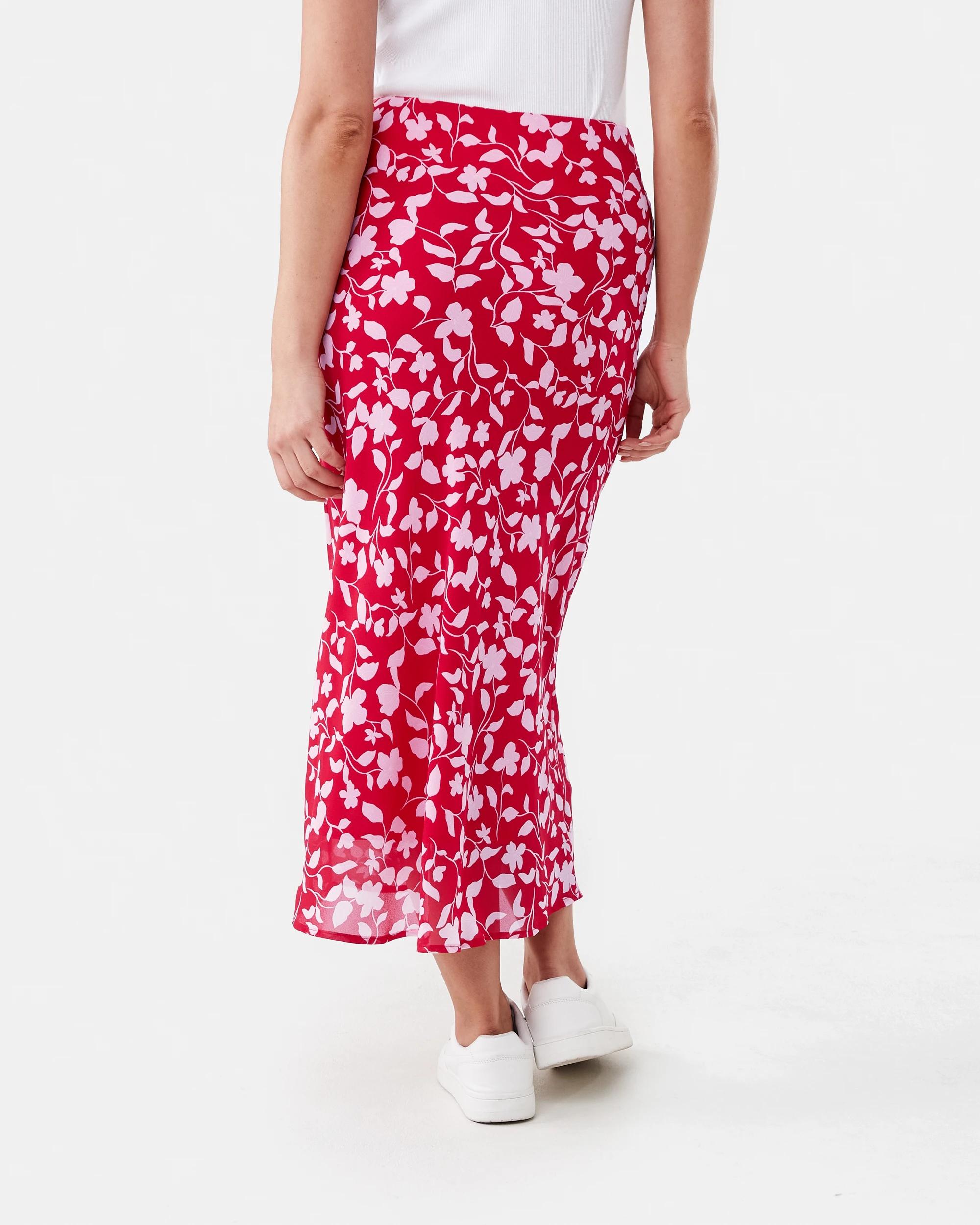 3 Chiffon Slip Midi Skirt Red Flrl, 3 of 5