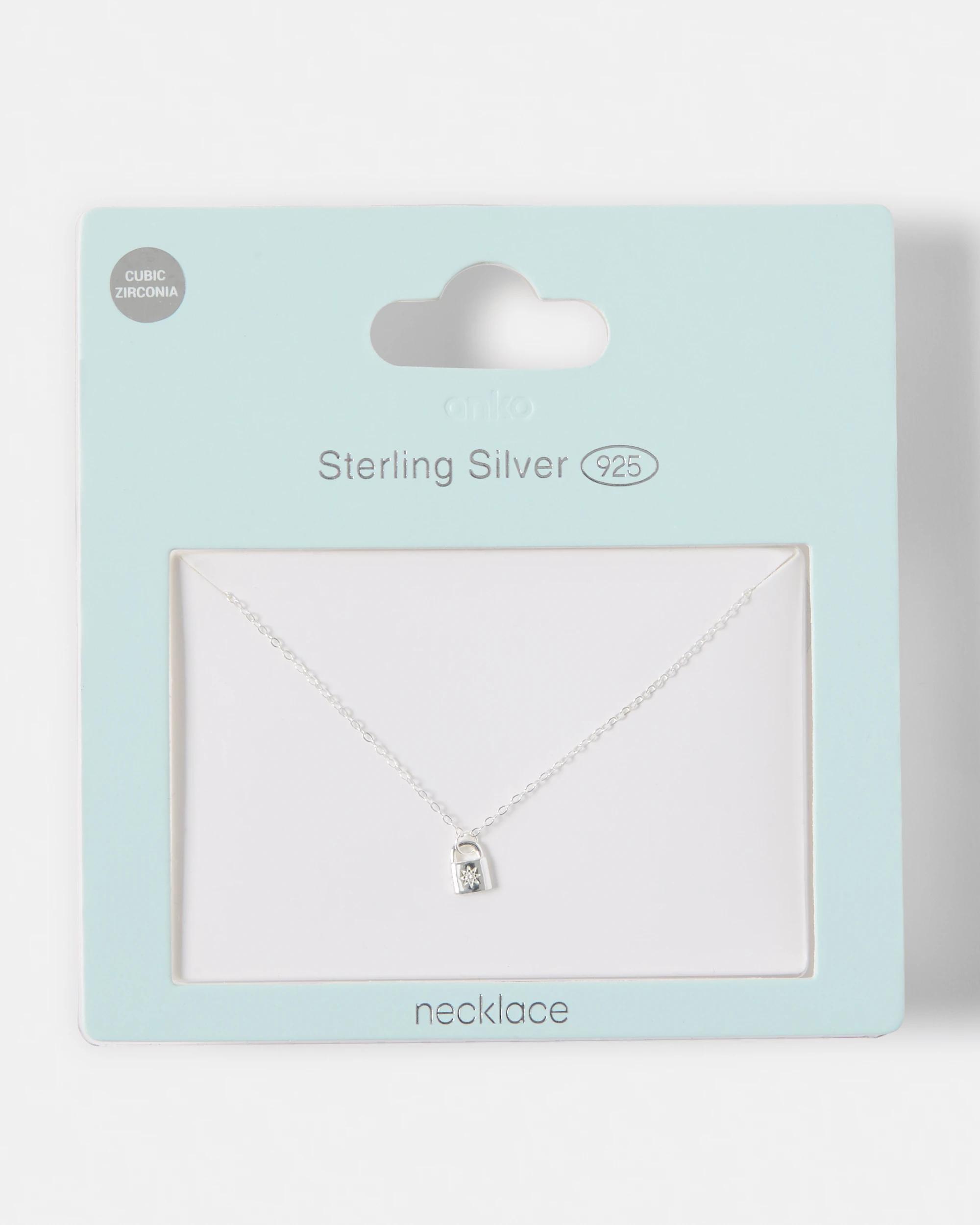 4 Sterling Silver 925 Cubic Zirconia Lock Necklace Silver, 4 of 4