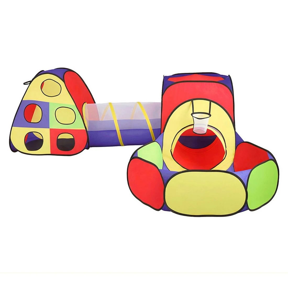 3 Keezi Kids Play Tent Pop Up Teepee Playhouse Ball Pit Crawl Tunnel Basketball Hoop - Multi, 3 of 8