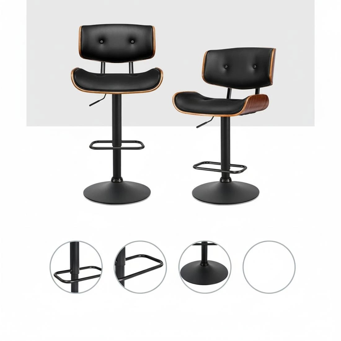 3 Artiss 2x Bar Stools Gas Lift Leather All - Black, 3 of 5