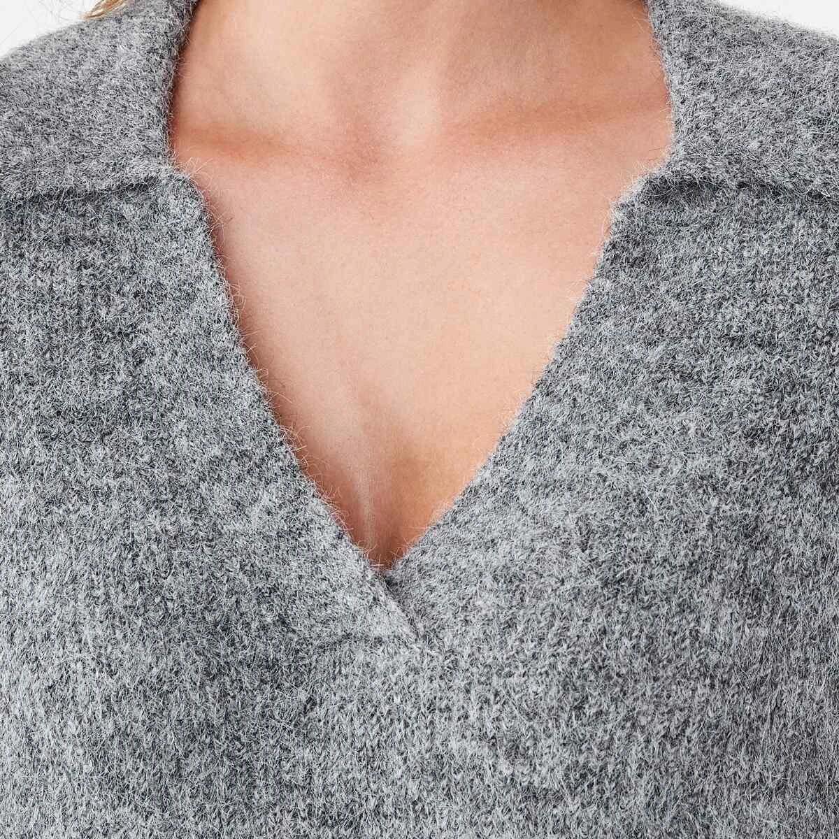 5 Fluffy Knit Polo Jumper Gry Chmrle, 5 of 6