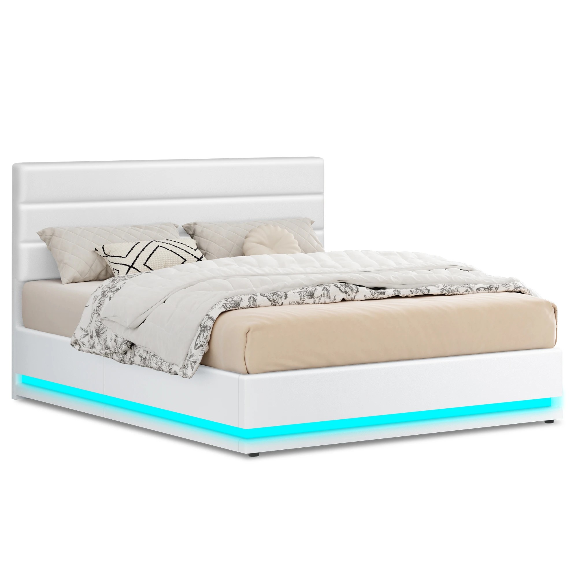 1 Alfordson Bed Frame King Size LED Gas Lift Platform Base Storage - White, 1 of 9