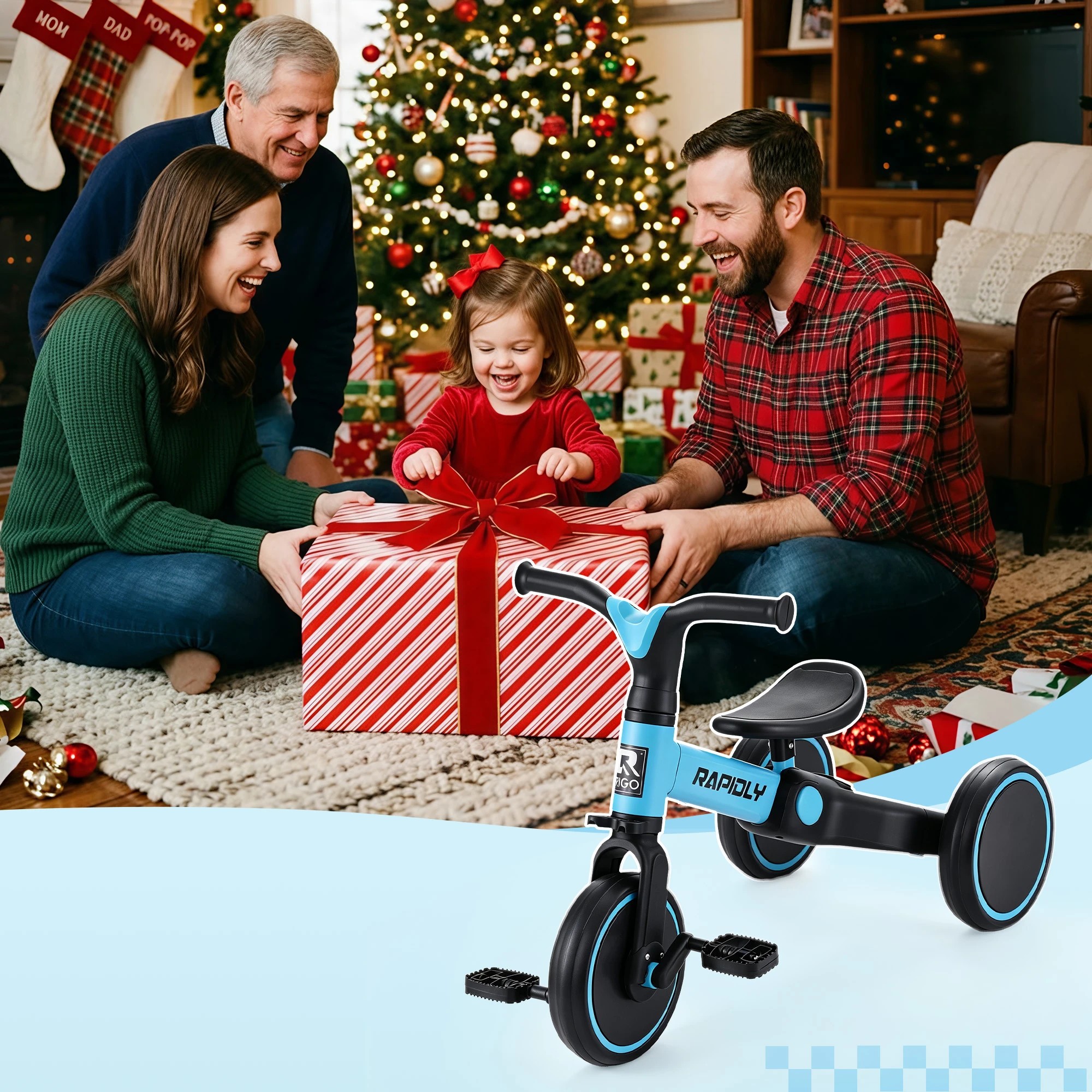 8 RIGO Tricycle Bike, Kids Bike with 3 wheels, Carbon Steel 70cm - Blue, 8 of 8