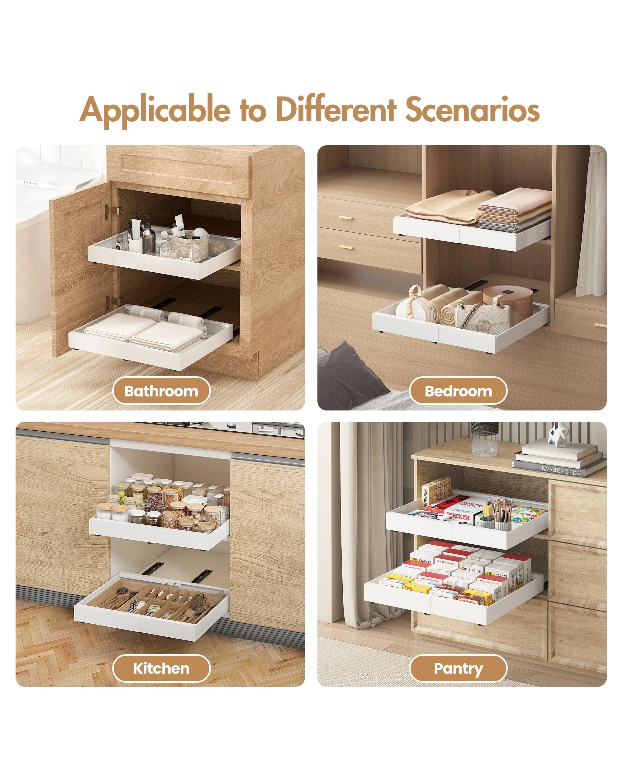 6 Advwin Extendable Cabinet Organizer With Pull Out 3 Slide Rails
 - White, 6 of 10