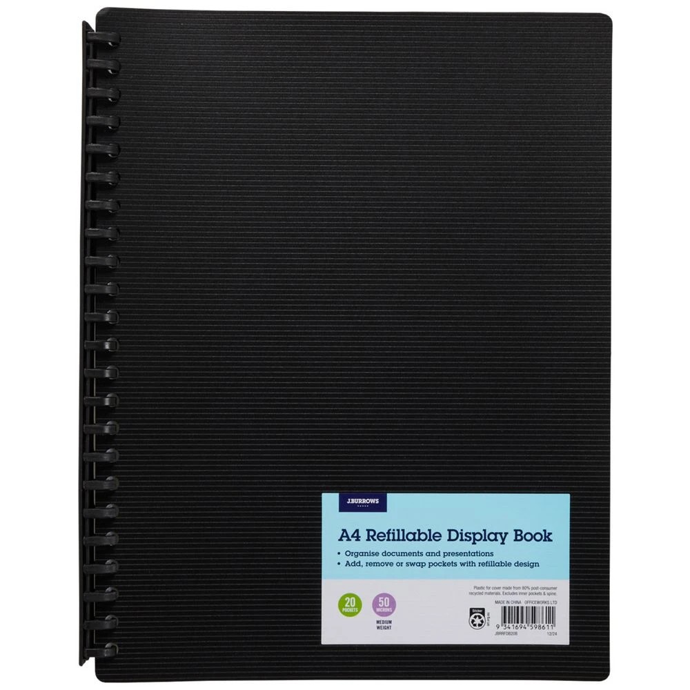 1 J.Burrows Refillable Display Book 20 Pockets Black, 1 of 5