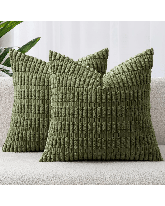 Gioia Casa 2-Pack Boho Striped Corduroy Cushion Covers 45x45cm - Olive G