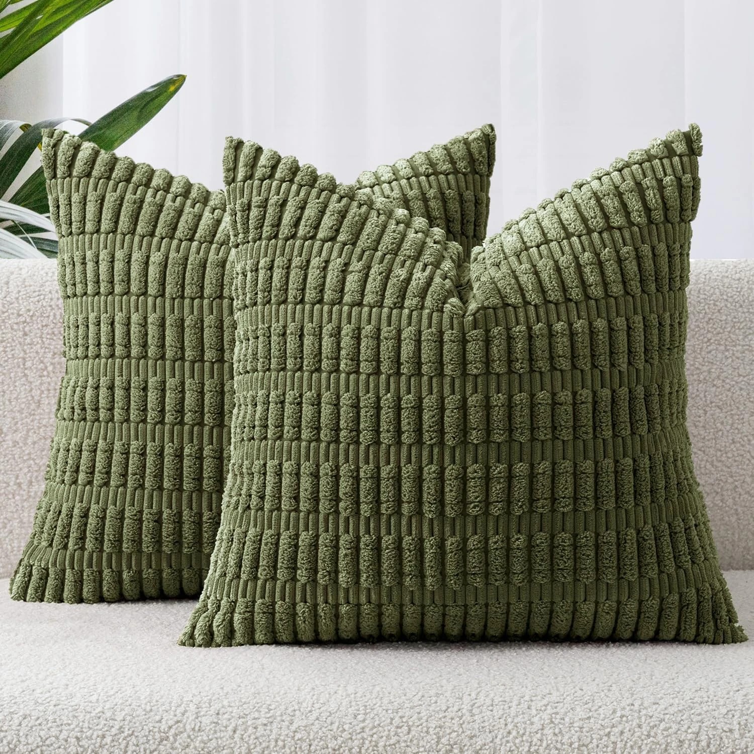 1 Gioia Casa 2-Pack Boho Striped Corduroy Cushion Covers 45x45cm - Olive Green, 1 of 3