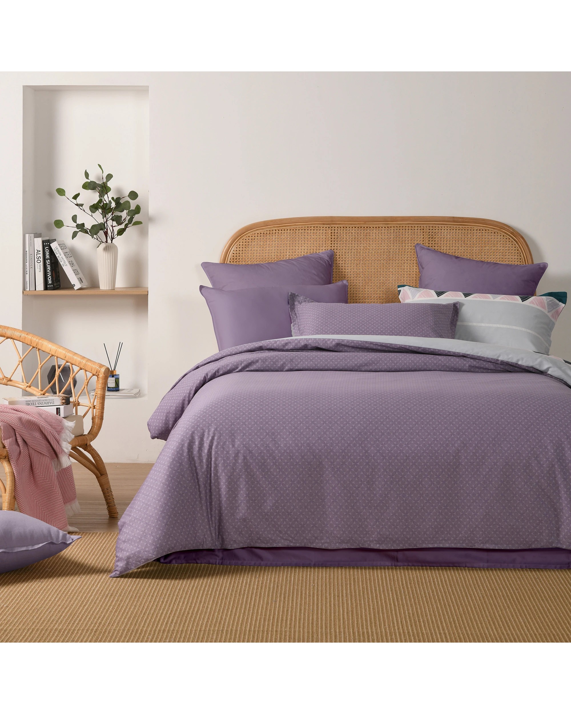 2 Dreamaker Maddison 100% Cotton Reversible Quilt Cover Set - Queen Bed - Lilac, 2 of 8