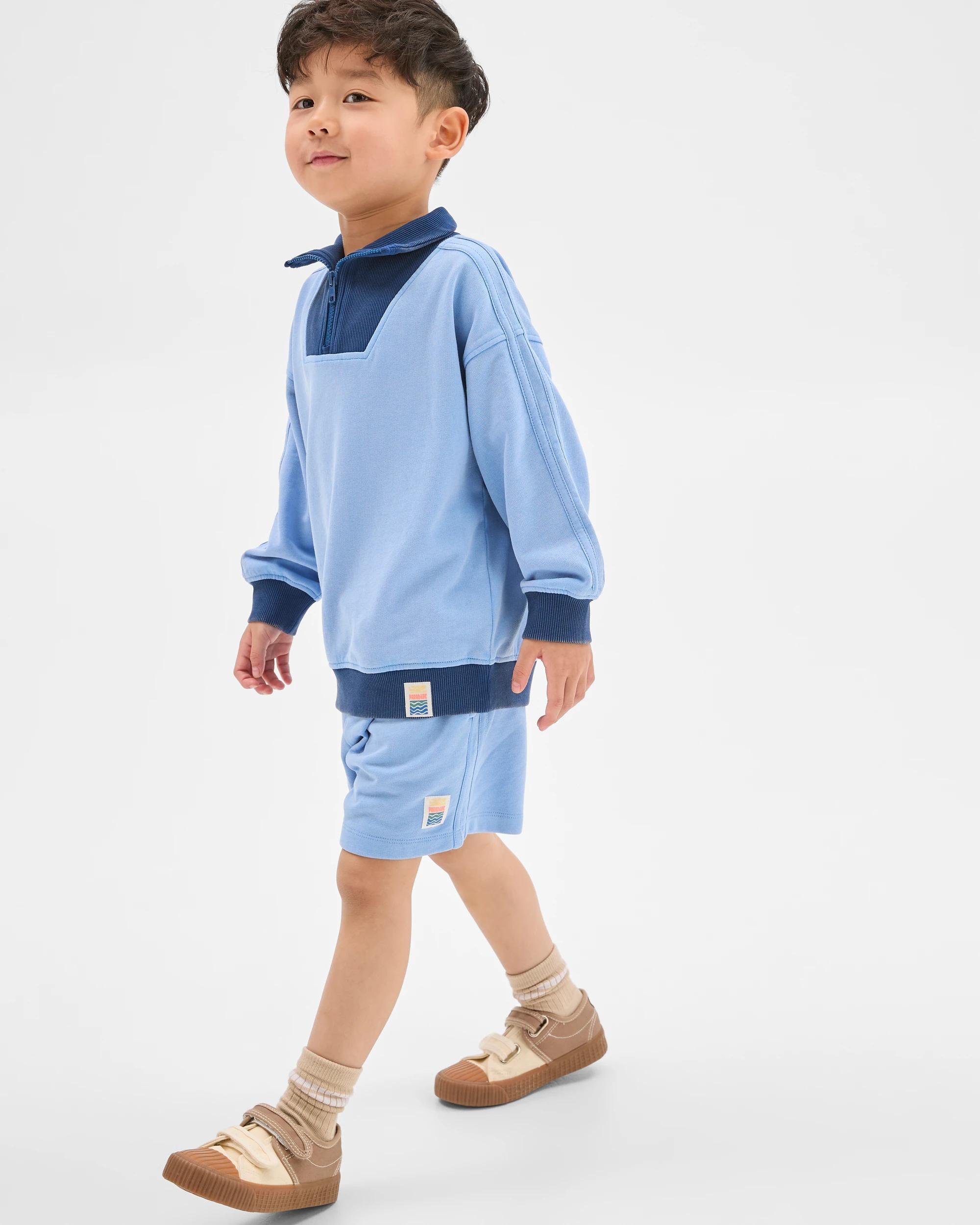 2 Target Kids Australian Cotton 1/4 Zip Jumper & Shorts 2 Piece Set WASHED BLUE, 2 of 6