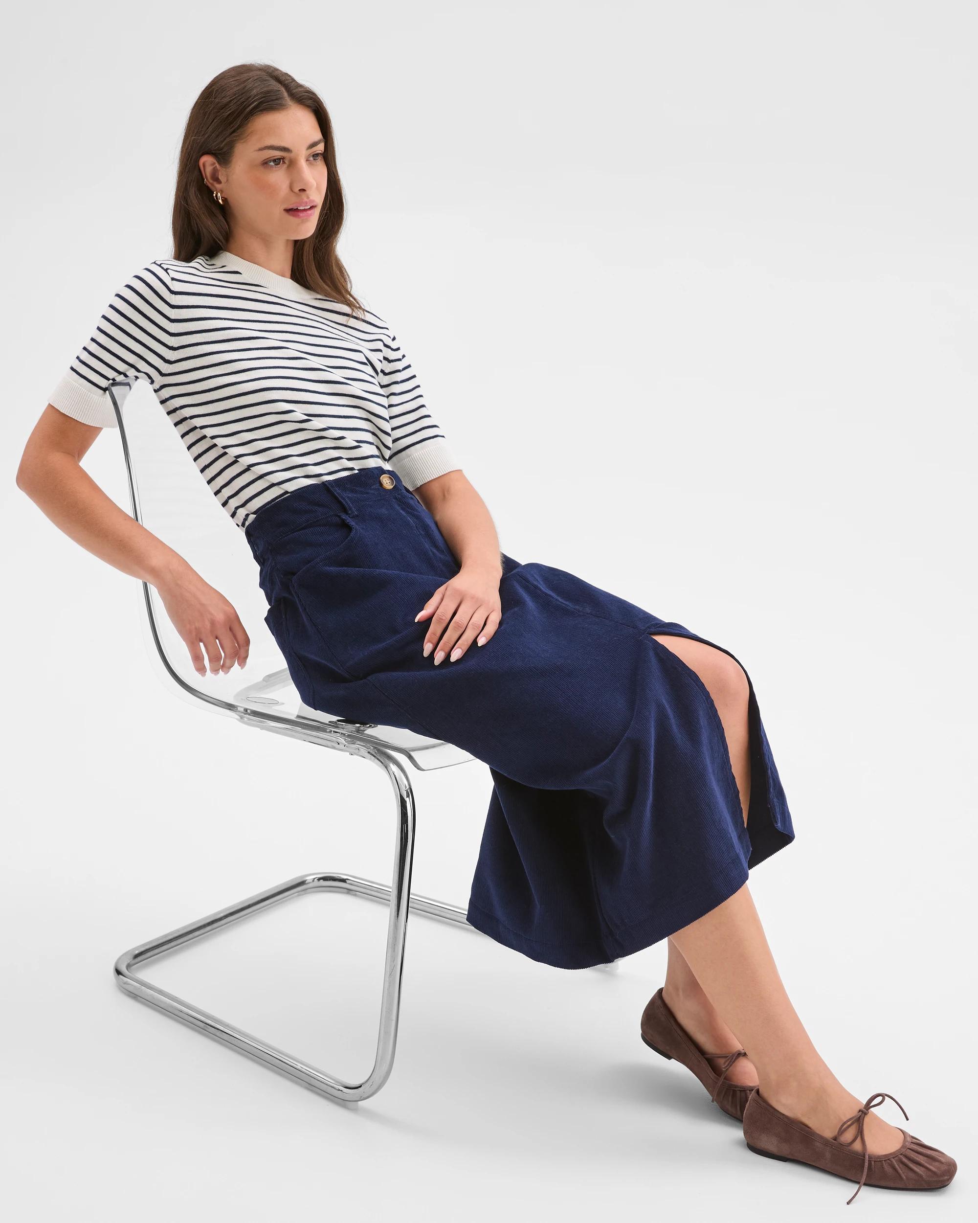 1 Target Petites Midi Corduroy Pencil Skirt INK NAVY, 1 of 7