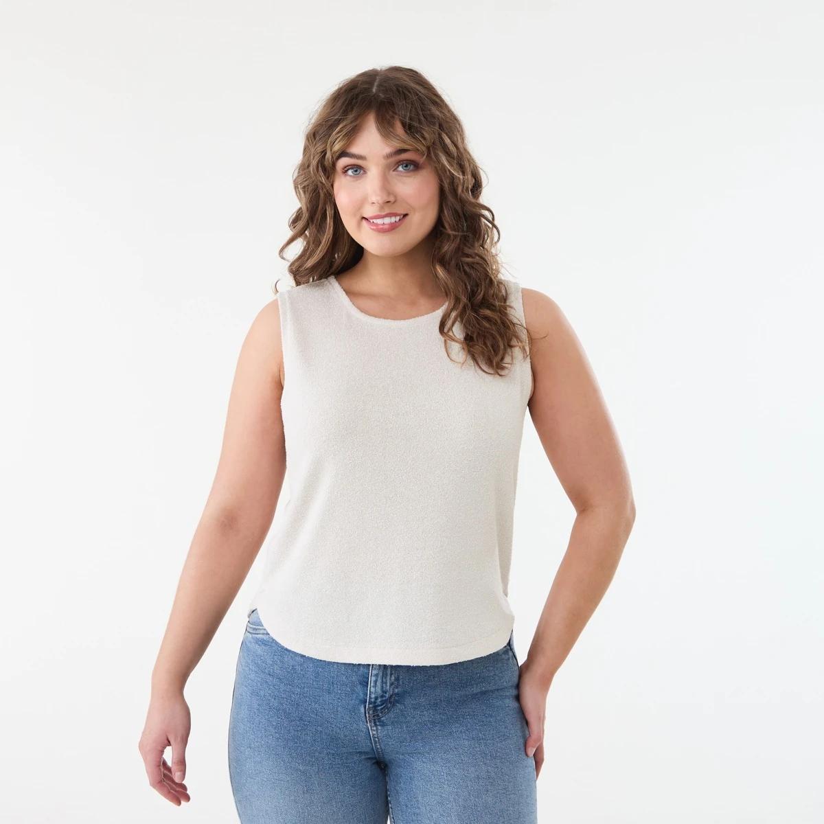 1 Sleeveless Textured Curved Hem Tank NATURAL BEIGE, 1 of 5