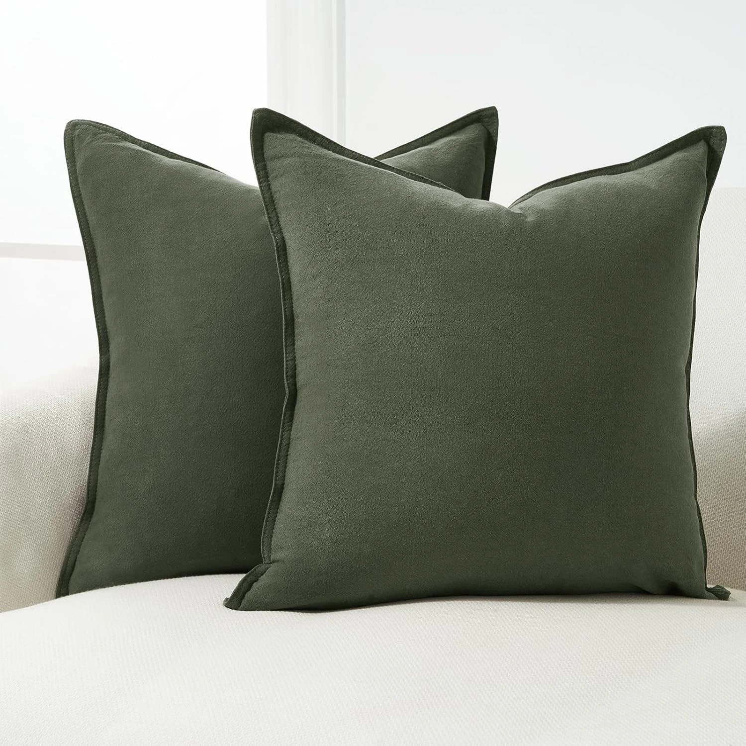 2 Gioia Casa 2-Pack Linen-Cotton Blend Cushion Covers 45x45cm - Khaki Green, 2 of 4